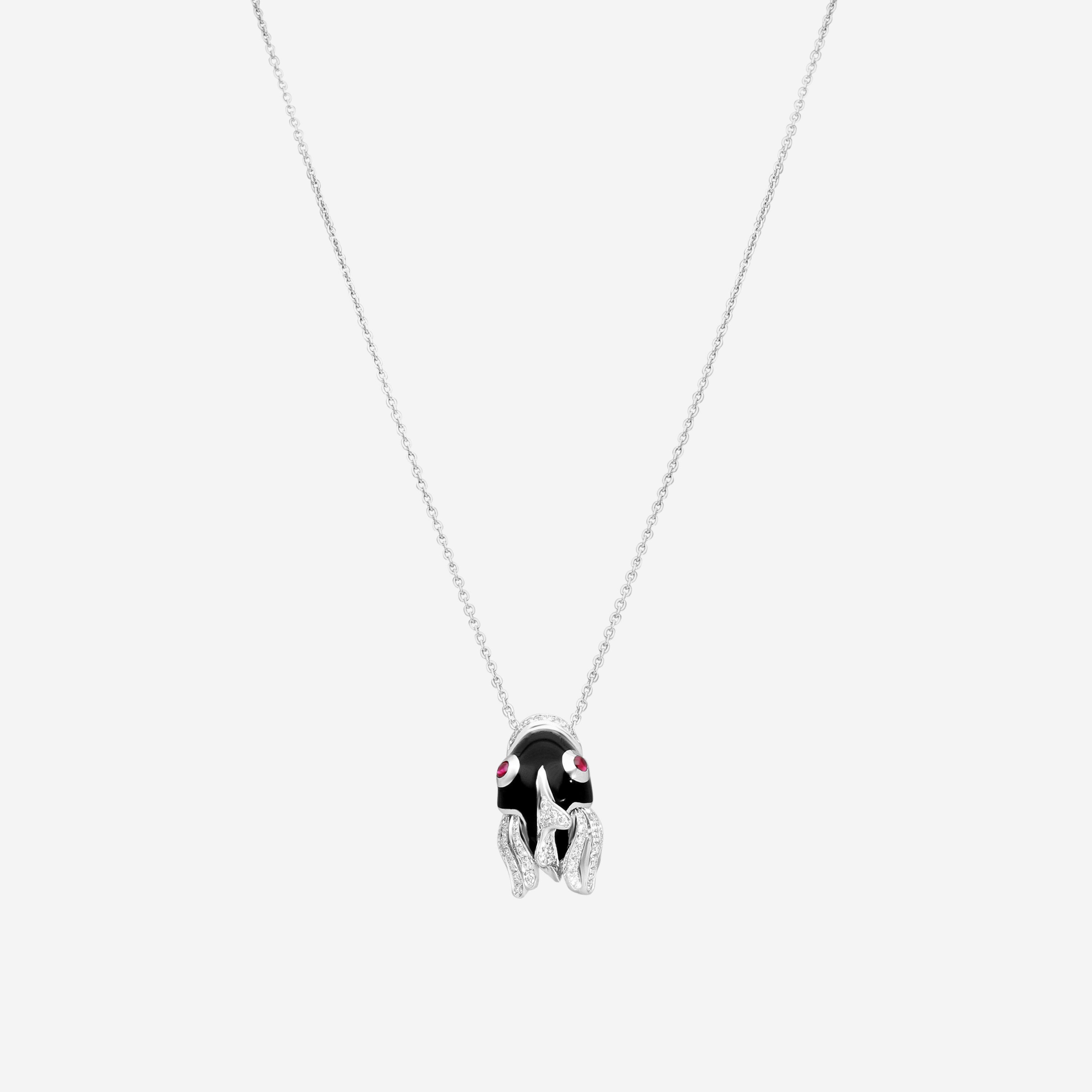 Roberto Coin 18K White Gold & Black Enamel Diamond Pendant Necklace 206724AWCHND