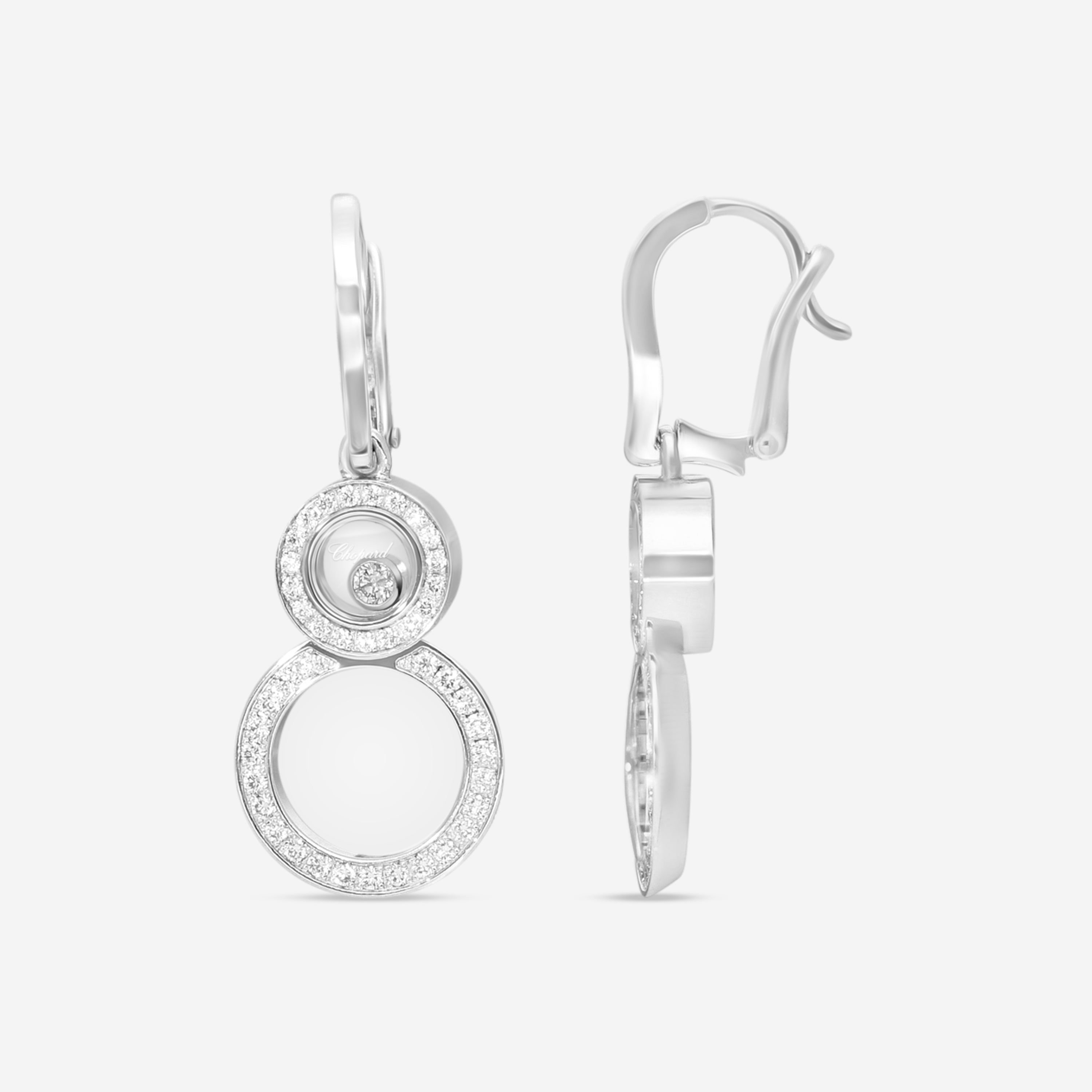 Chopard Happy 8 18K White Gold Diamond Drop Earrings 839209-1002 — view 3