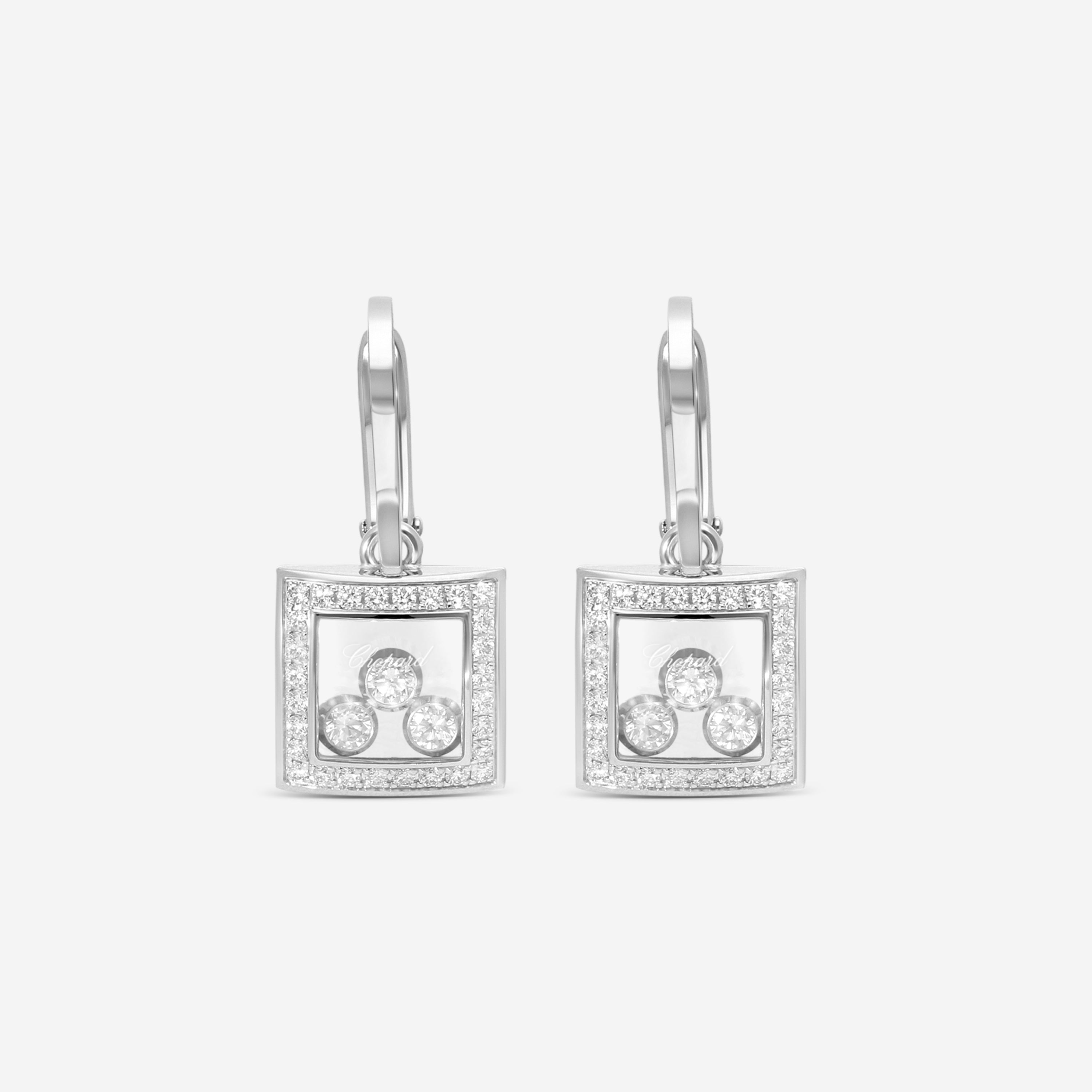 Chopard Happy Curves 18K White Gold Diamond Drop Earrings 839224-1004 — view 2