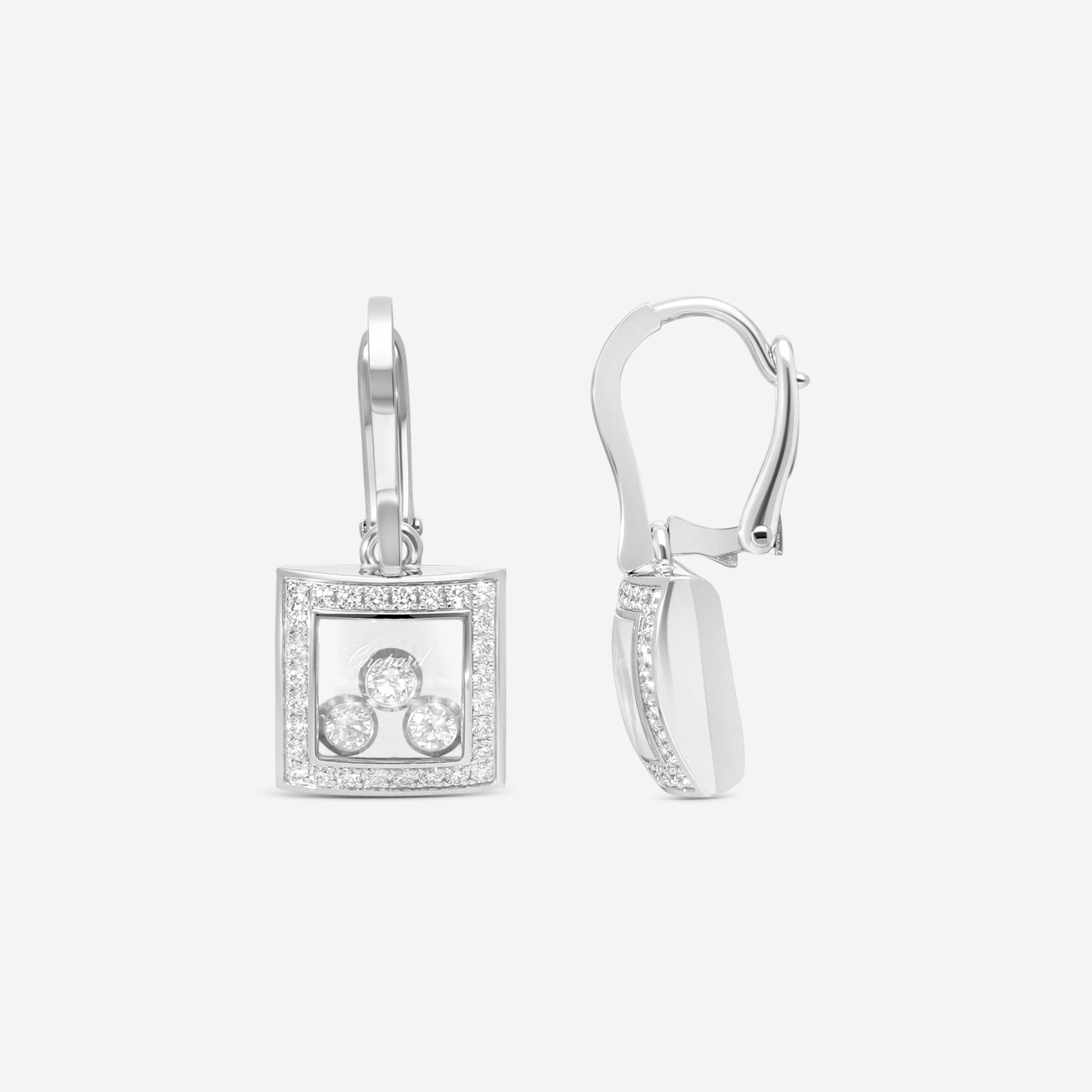 Chopard Happy Curves 18K White Gold Diamond Drop Earrings 839224-1004 — view 3