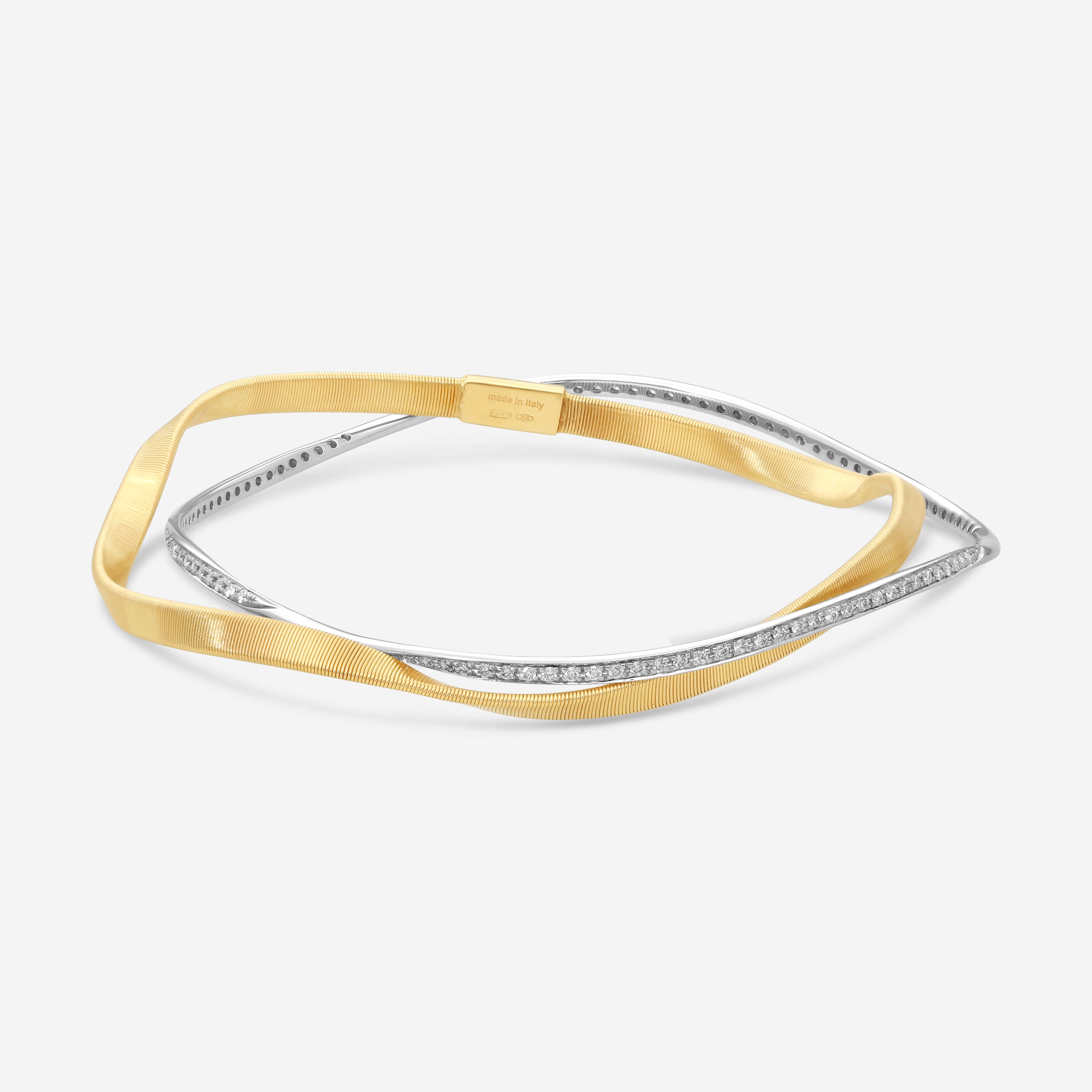 Marco Bicego Marrakech 18K Yellow & White Gold Twisted Coil Diamond Bangle Bracelet SG32_B_YW_M5