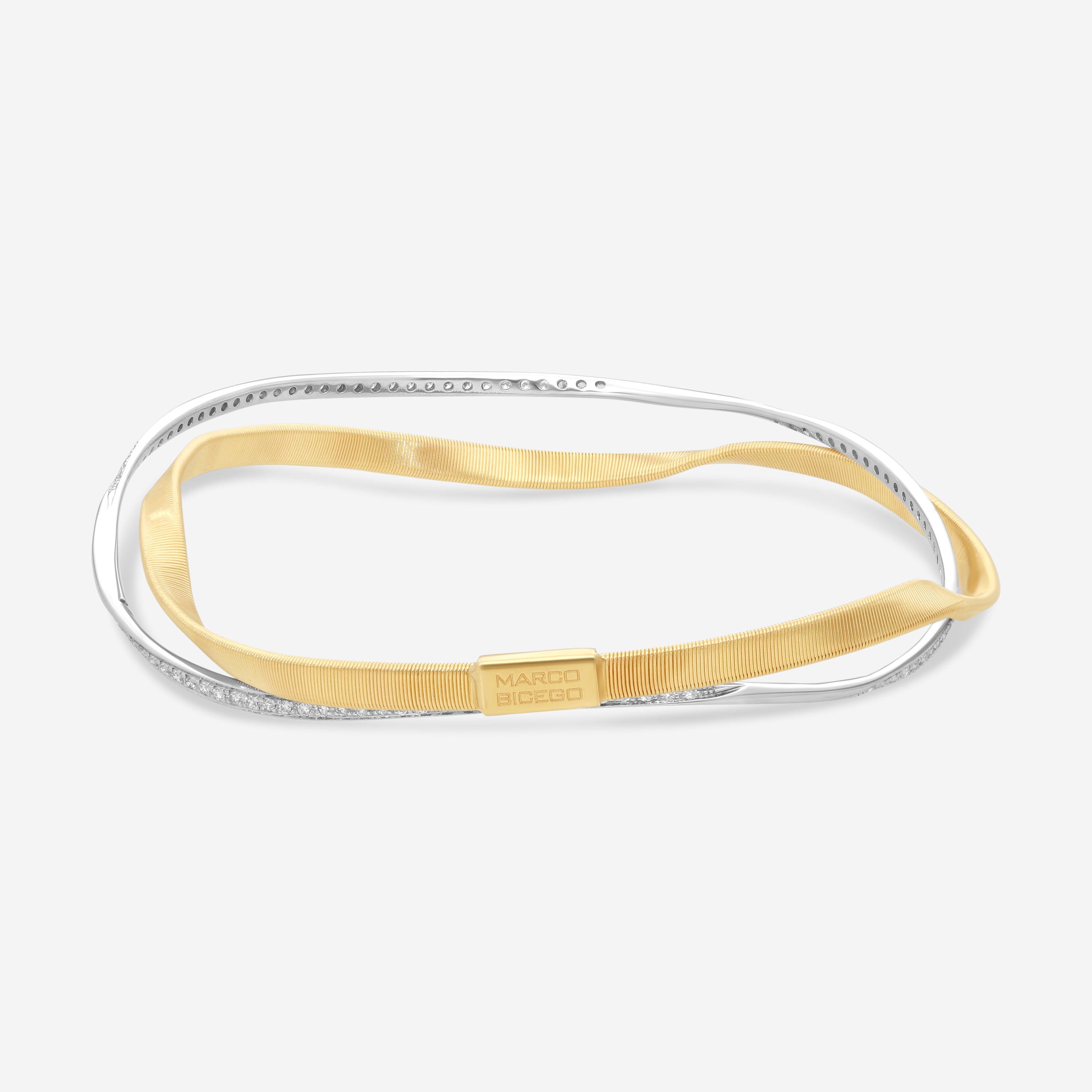 Marco Bicego Marrakech 18K Yellow & White Gold Twisted Coil Diamond Bangle Bracelet SG32_B_YW_M5 — view 3