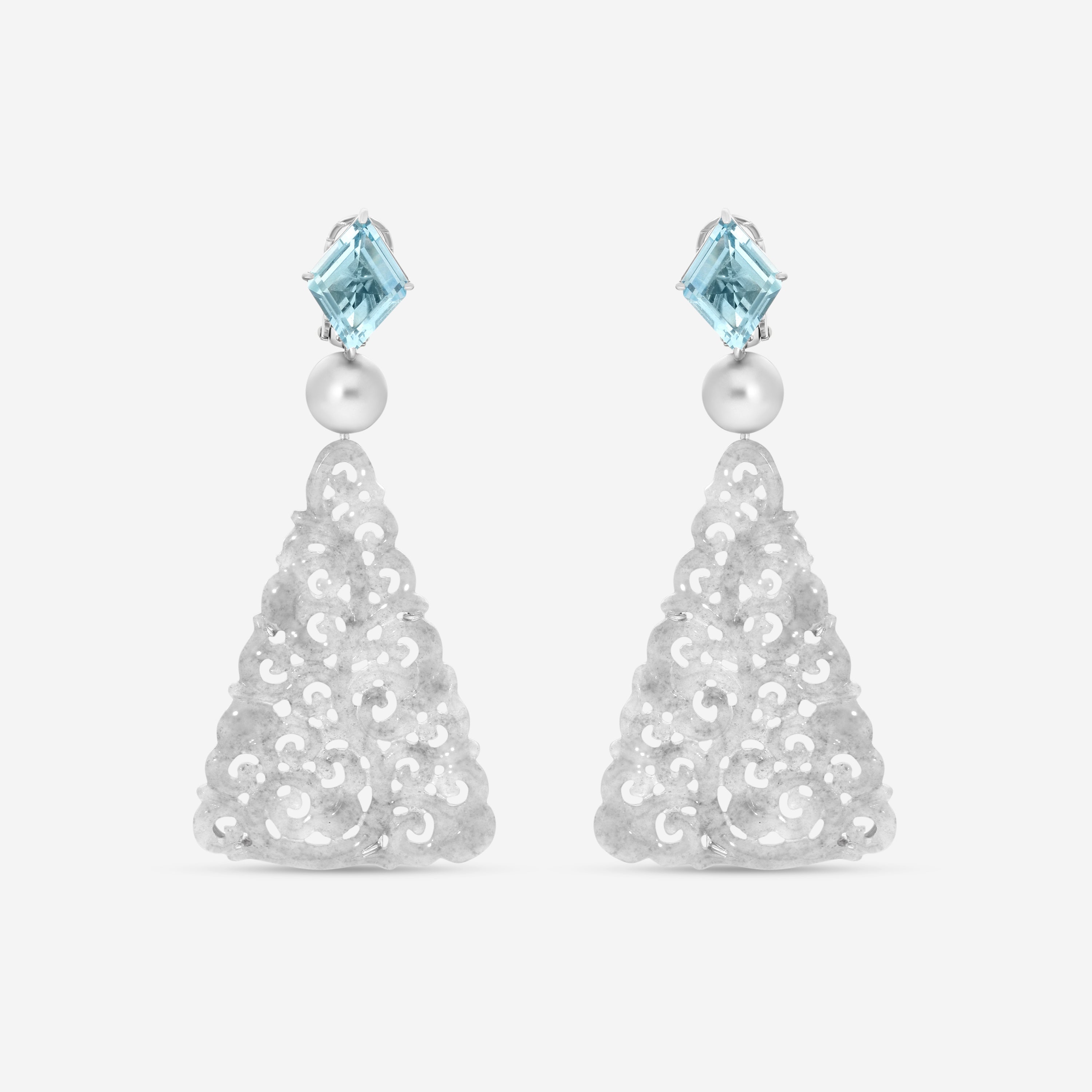 Assael Platinum Aquamarine, Grey Jadeite & Tahitian Natural Color Cultured Pearl Drop Earrings ECO-TJD00003 — view 2
