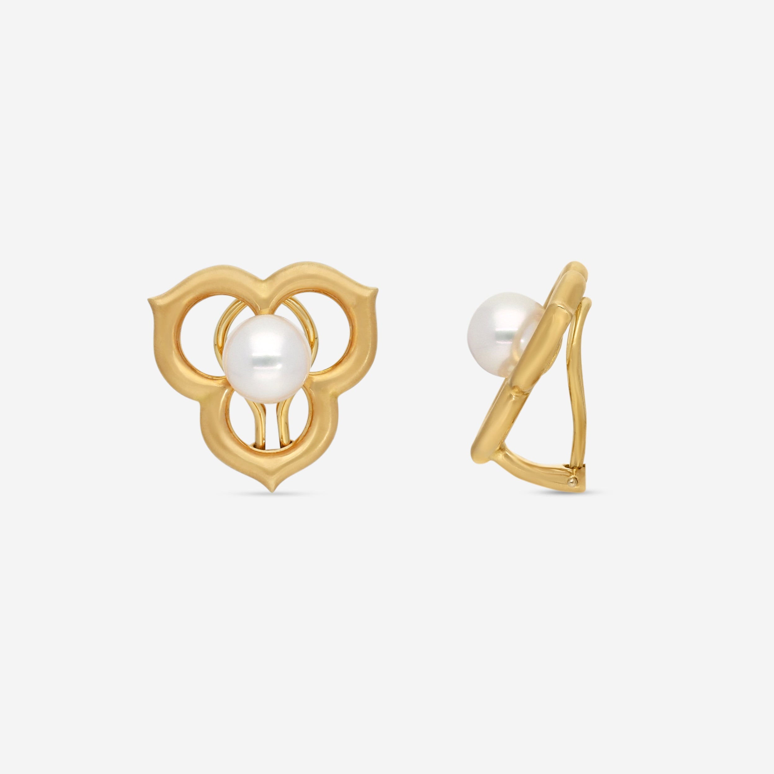Assael 18K Yellow Gold Japanese Akoya Cultured Pearl Open Petal Earrings ACE0035 — view 3
