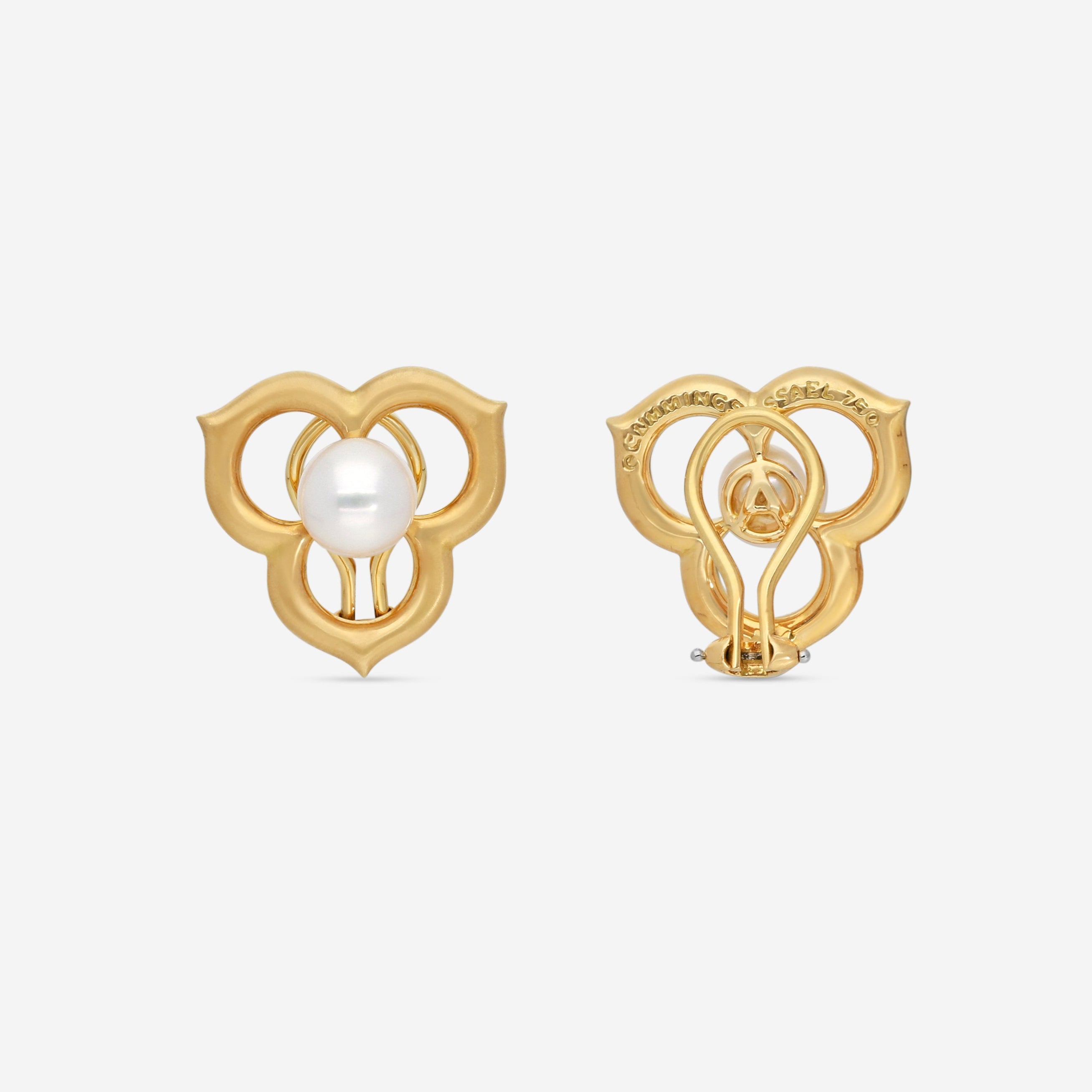 Assael 18K Yellow Gold Japanese Akoya Cultured Pearl Open Petal Earrings ACE0035 — view 4