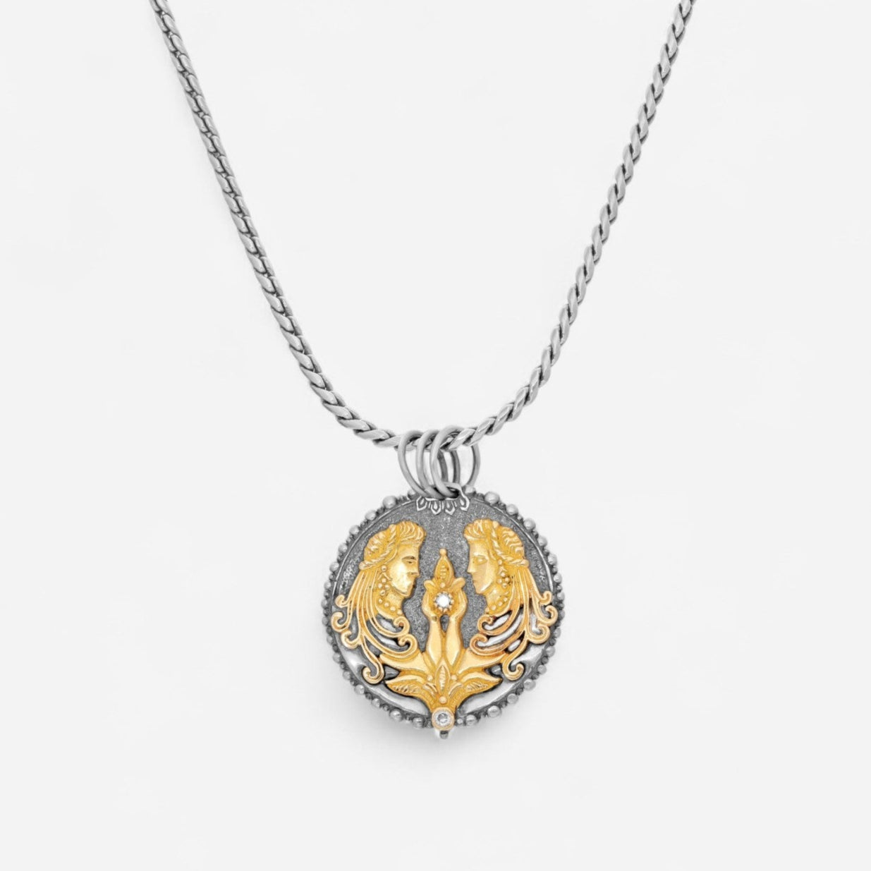 Konstantino Zodiac Gemini Sterling Silver & 18K Yellow Gold Diamond Carved Pendant MEKJ625-109