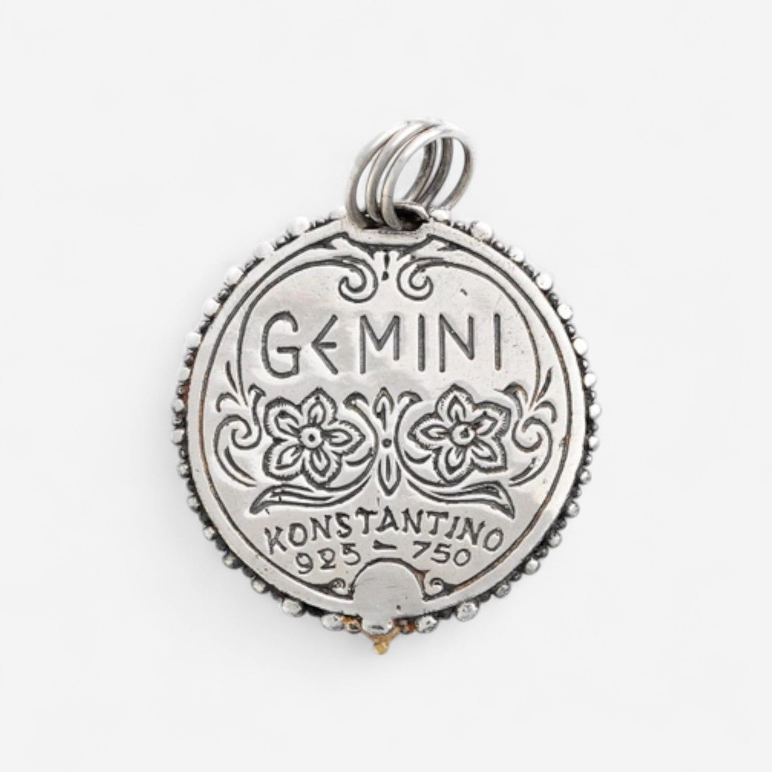 Konstantino Zodiac Gemini Sterling Silver & 18K Yellow Gold Diamond Carved Pendant MEKJ625-109 — view 4