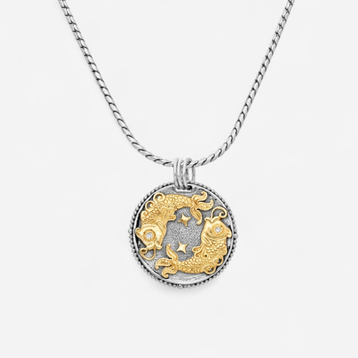 Konstantino Zodiac Pisces Sterling Silver & 18K Yellow Gold Diamond Carved Pendant MEKJ626-109