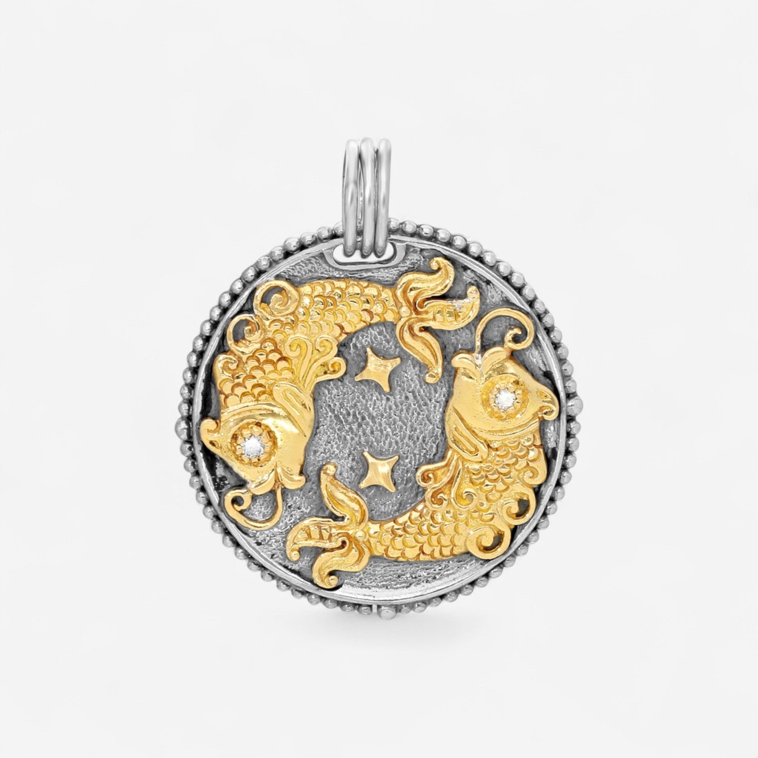 Konstantino Zodiac Pisces Sterling Silver & 18K Yellow Gold Diamond Carved Pendant MEKJ626-109 — view 2