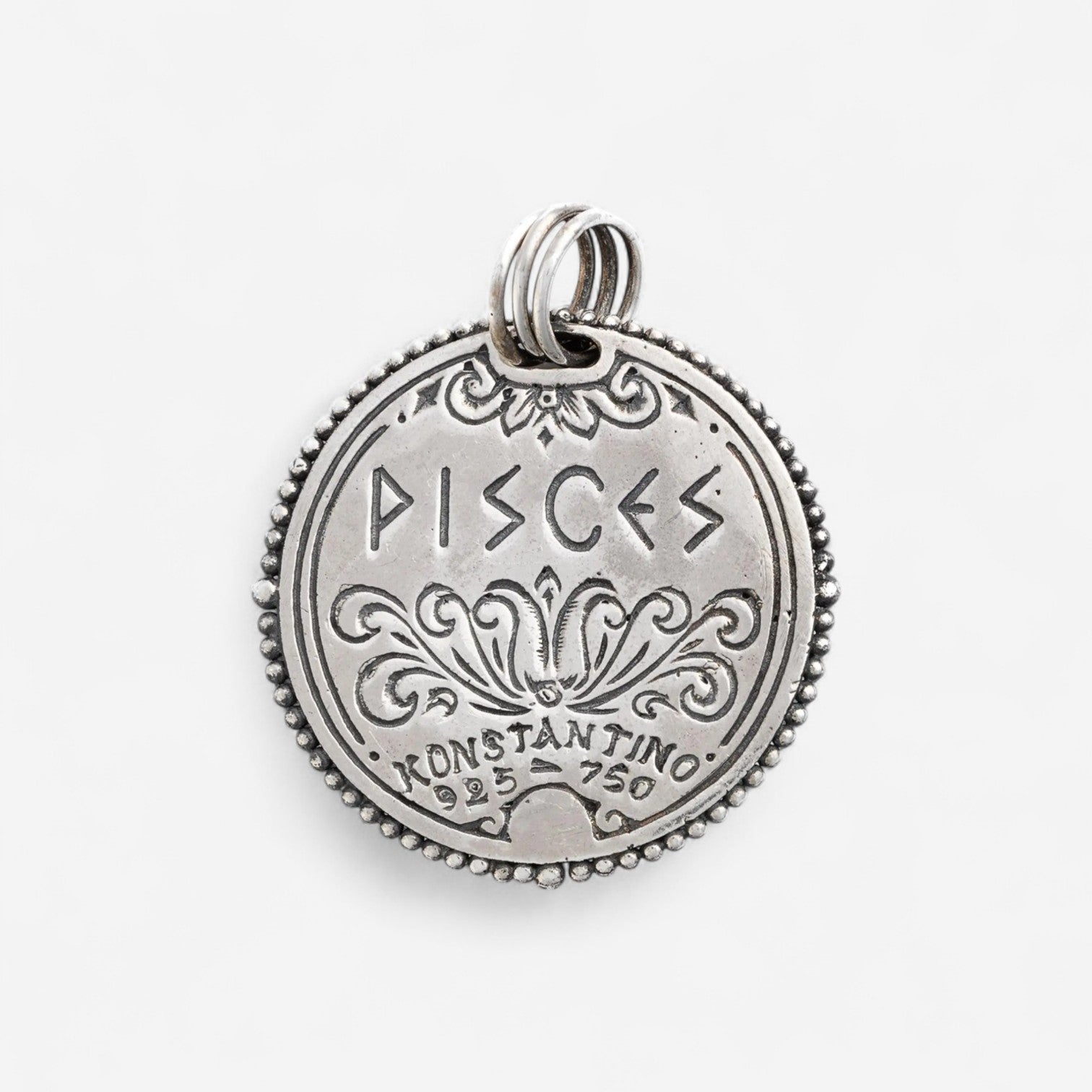 Konstantino Zodiac Pisces Sterling Silver & 18K Yellow Gold Diamond Carved Pendant MEKJ626-109 — view 4