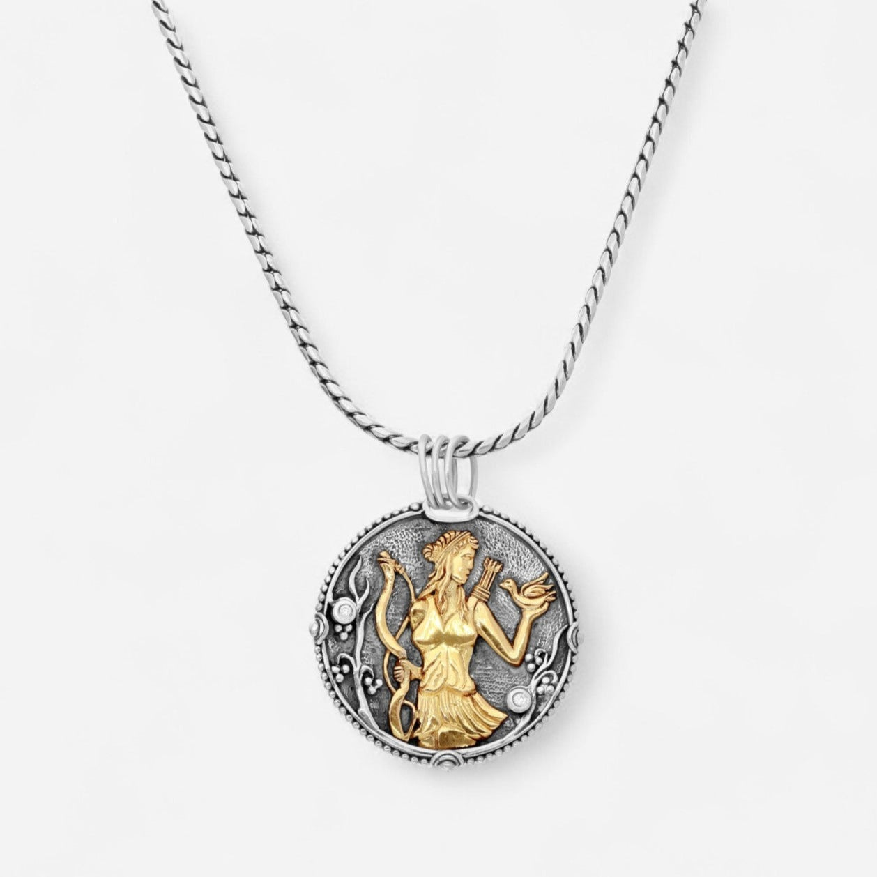 Konstantino Zodiac Sagittarius Sterling Silver & 18K Yellow Gold Diamond Carved Pendant MEKJ630-109