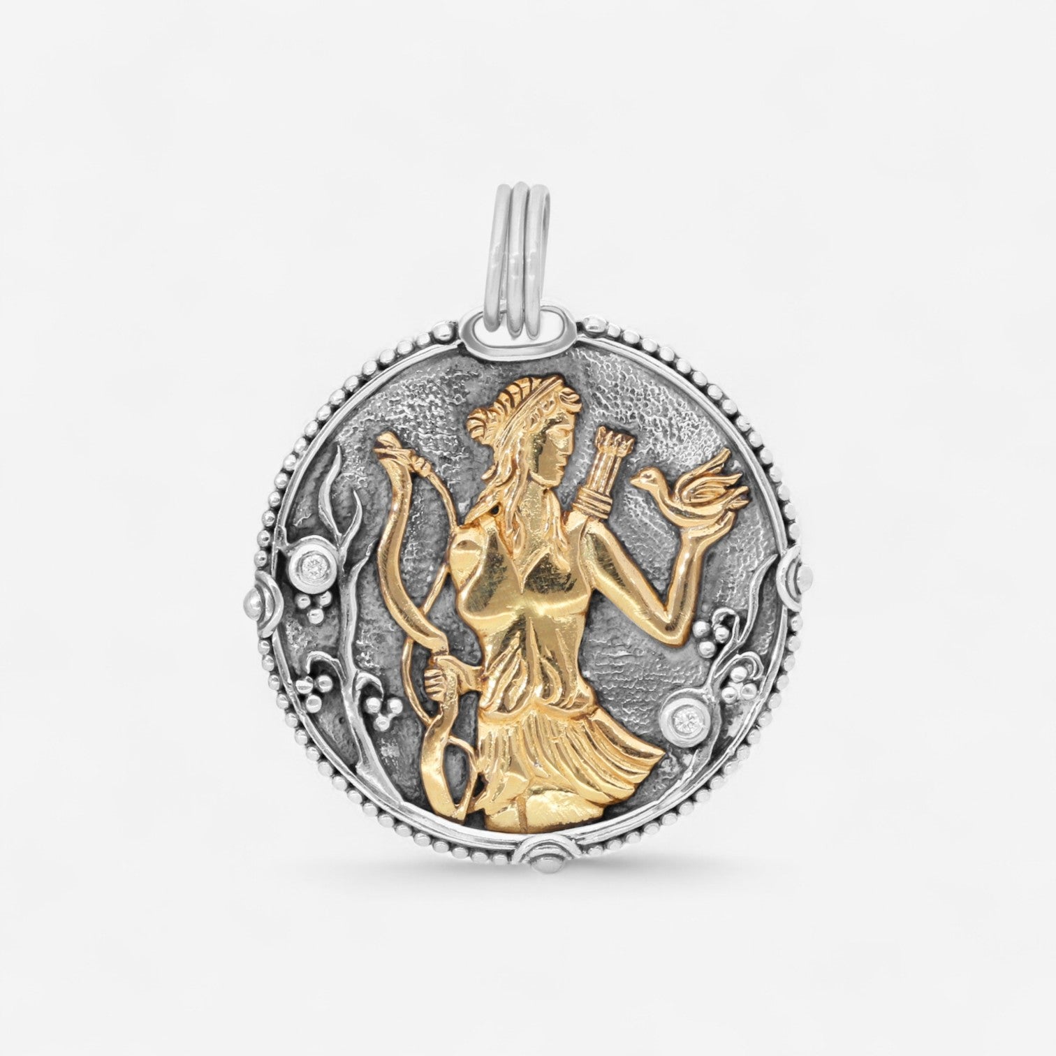 Konstantino Zodiac Sagittarius Sterling Silver & 18K Yellow Gold Diamond Carved Pendant MEKJ630-109 — view 2