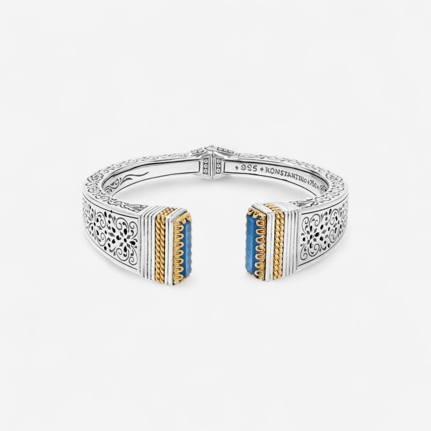 Konstantino Sterling Silver & 18K Yellow Gold Mother of Pearl & Blue Spinel Cuff Bracelet BKJ697-628 — view 2