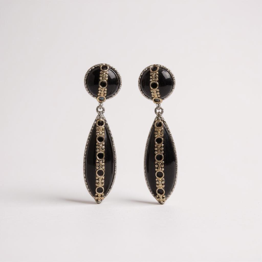 Konstantino Sterling Silver & 18K Yellow Gold Onyx & Spinel Drop Earrings SKKJ614-314