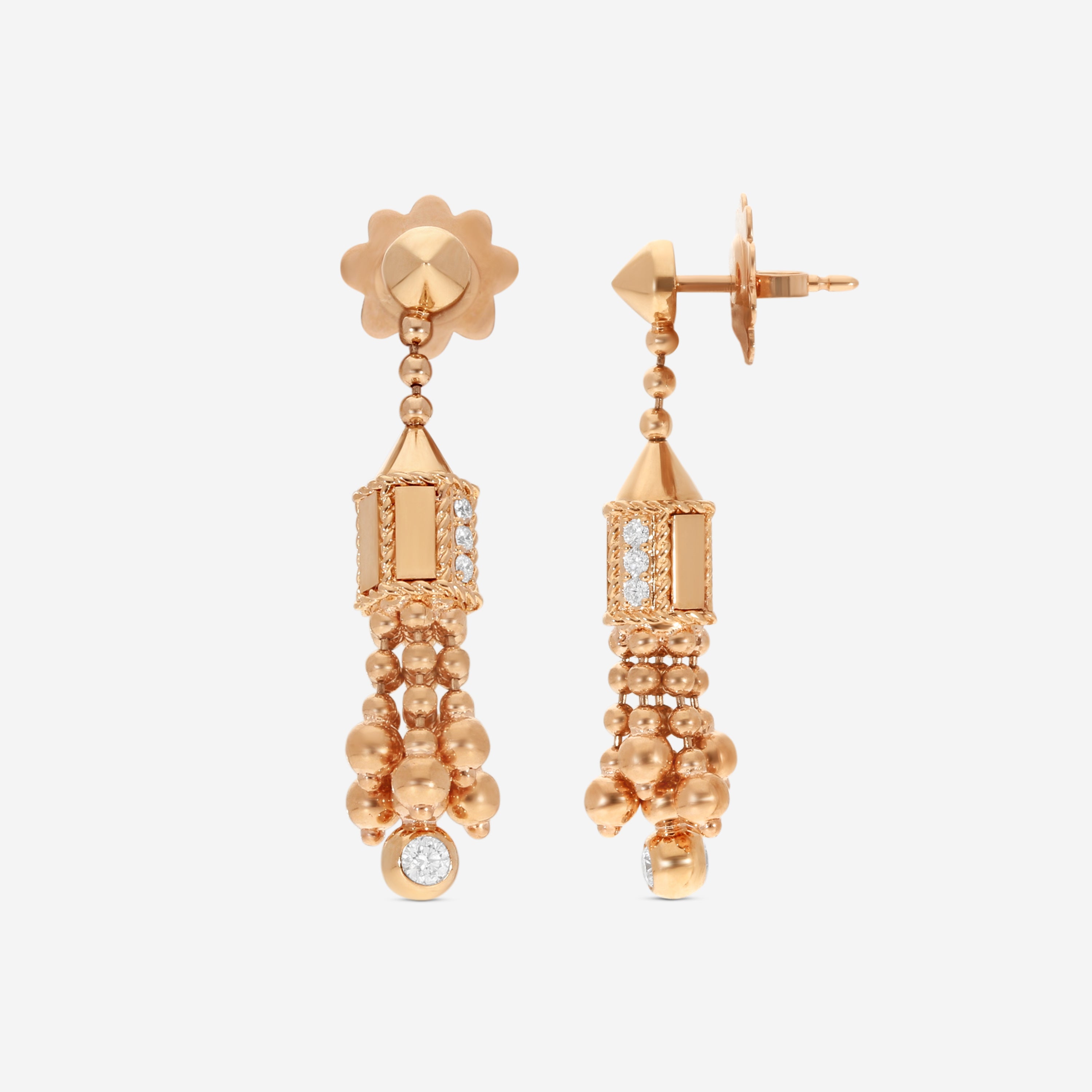 Roberto Coin Art Deco 18K Rose Gold Diamond Tassel Earrings 8883317AXERX — view 3