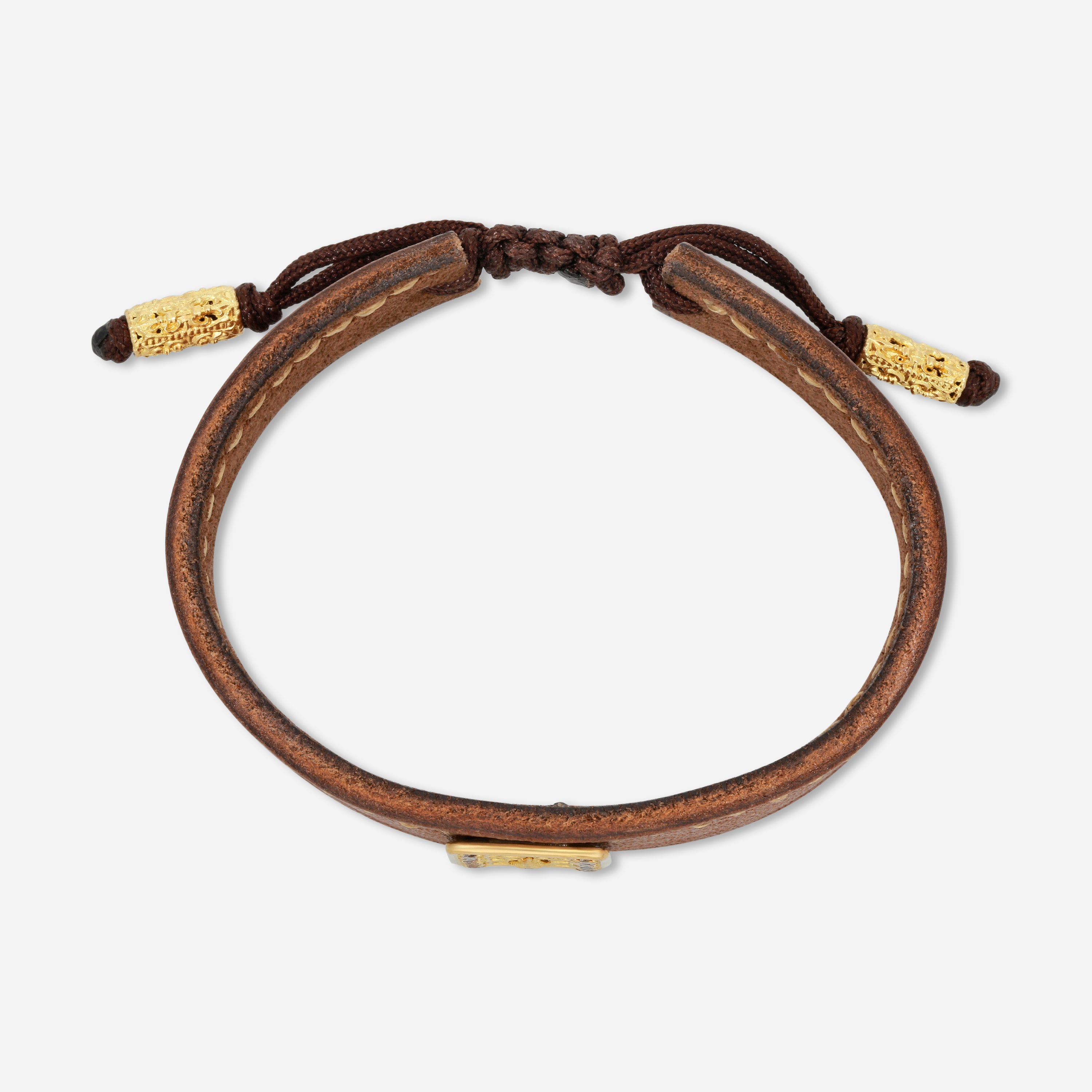 Armenta 18K Yellow Gold, Blackened Sterling Silver & Leather Champagne Diamond Bracelet 18982 — view 2
