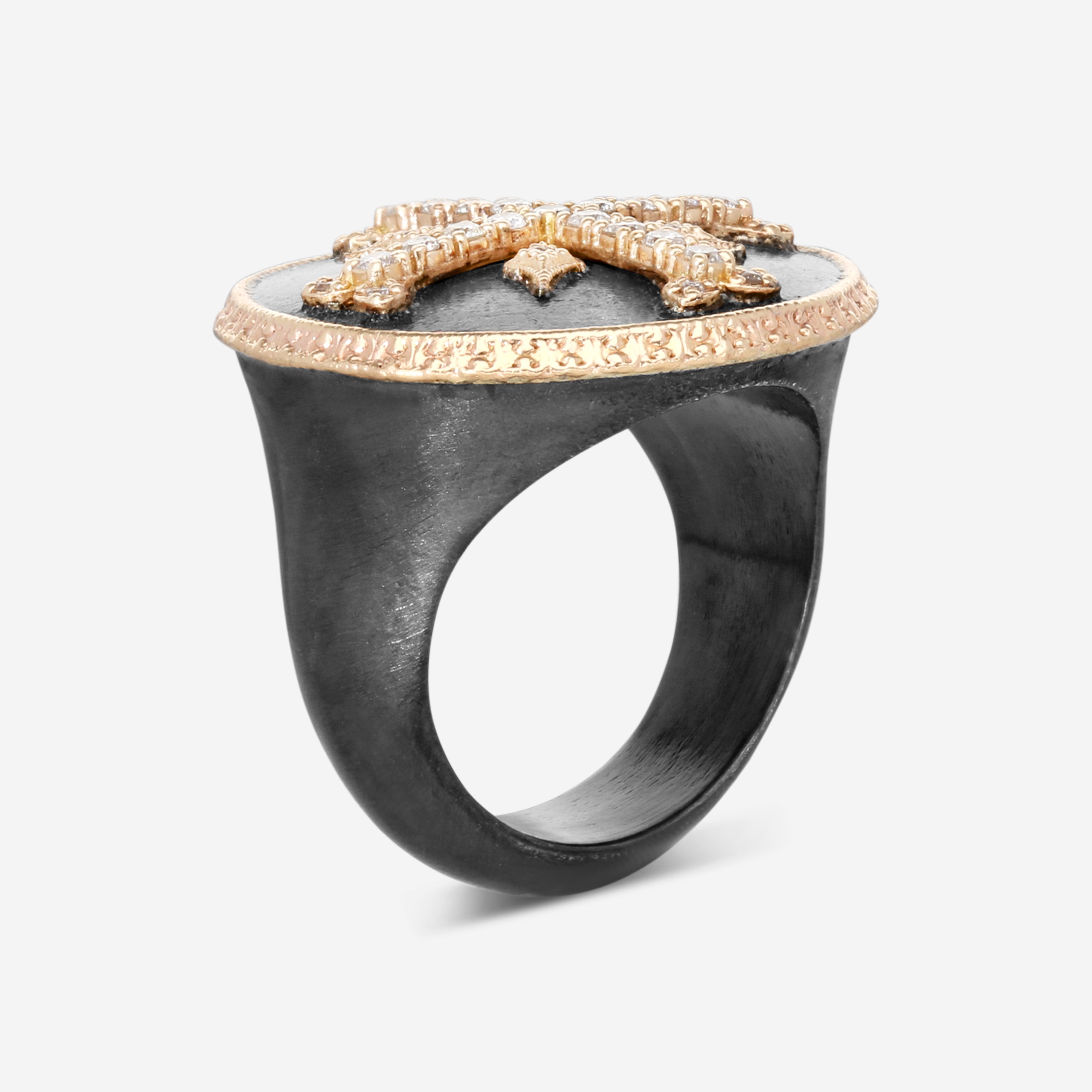 Armenta Men's 14K Rose Gold & Grey Sterling Silver Diamond Cross Statement Ring Sz. 9 20646-1 — view 2