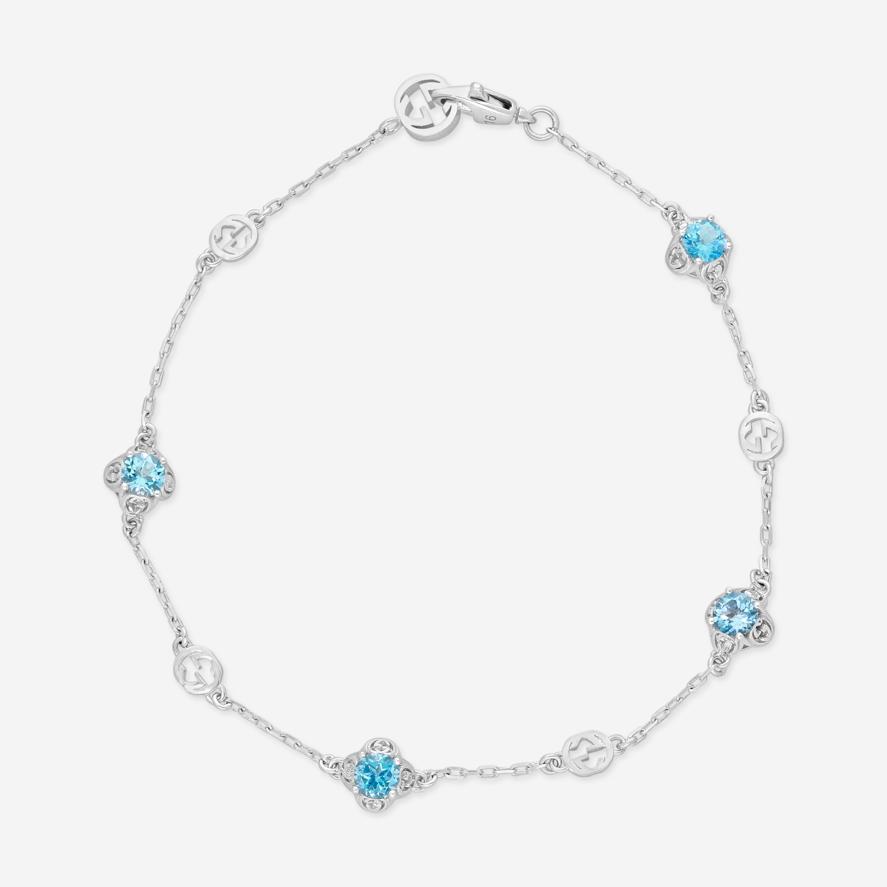 Gucci Interlocking G 18K White Gold Topaz Chain Bracelet YBA662430002016