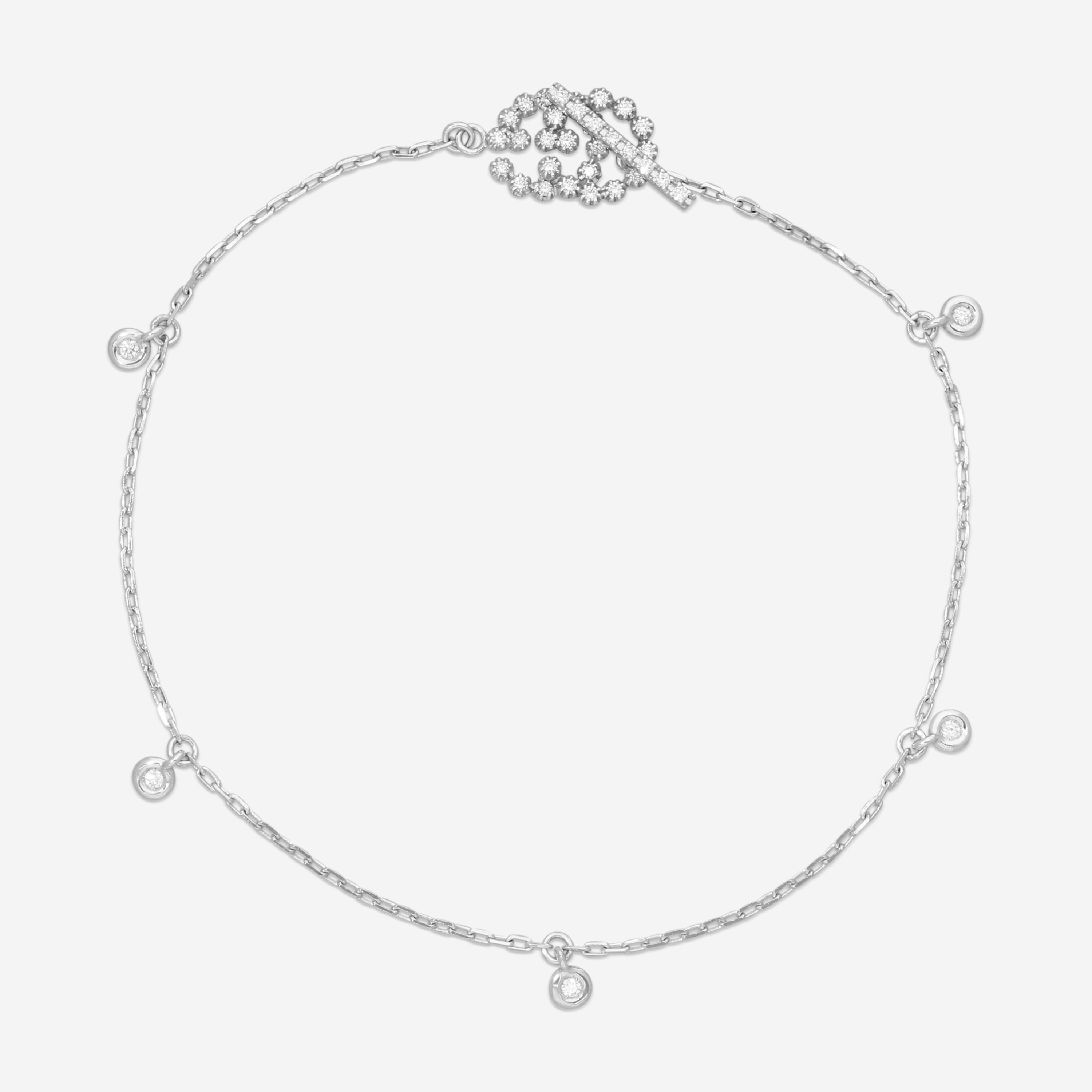 Gucci GG Running 18K White Gold Diamond Charm Bracelet YBA481671002018