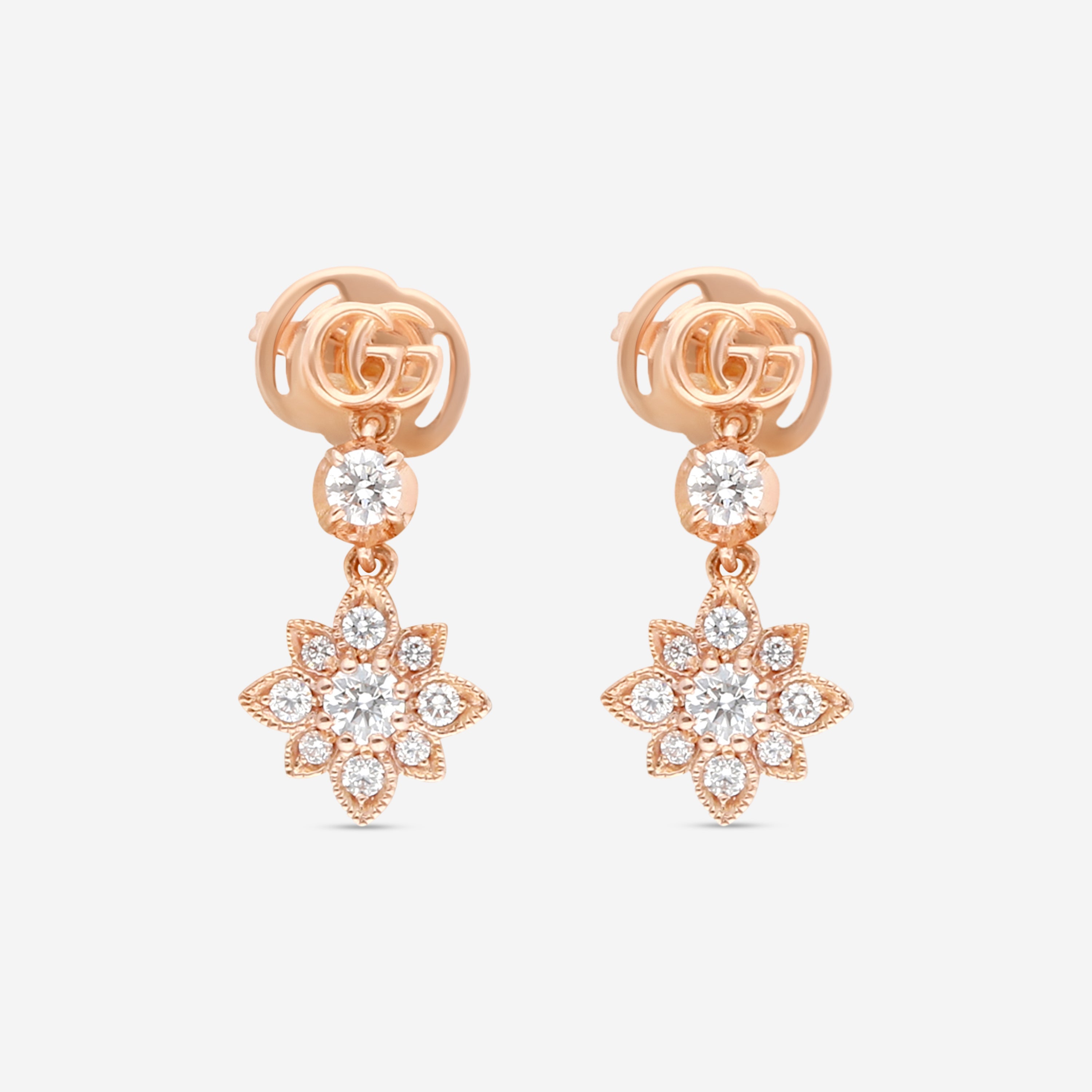 Gucci Flora 18K Rose Gold Diamond Drop Earrings YBD70269100100U