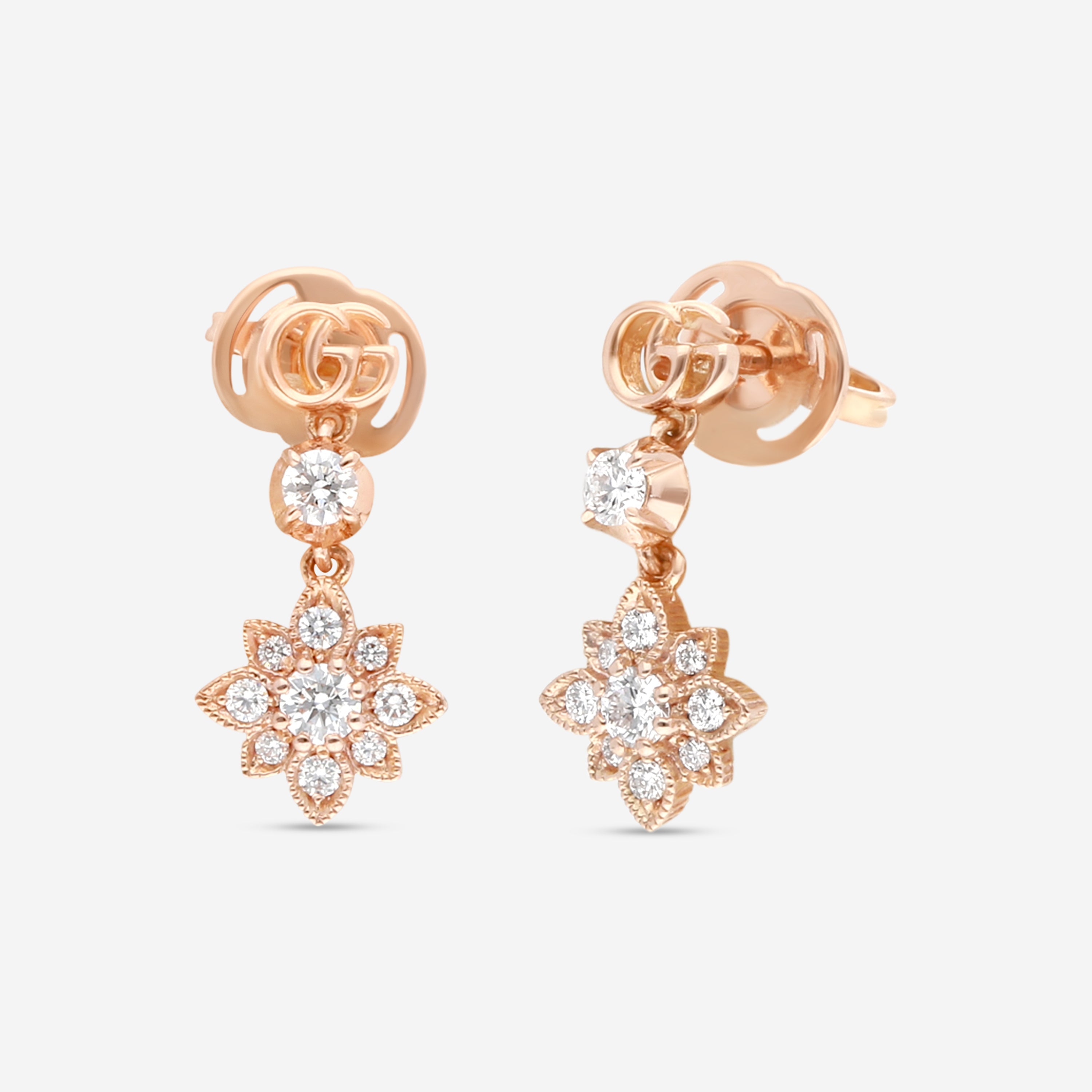 Gucci Flora 18K Rose Gold Diamond Drop Earrings YBD70269100100U — view 2