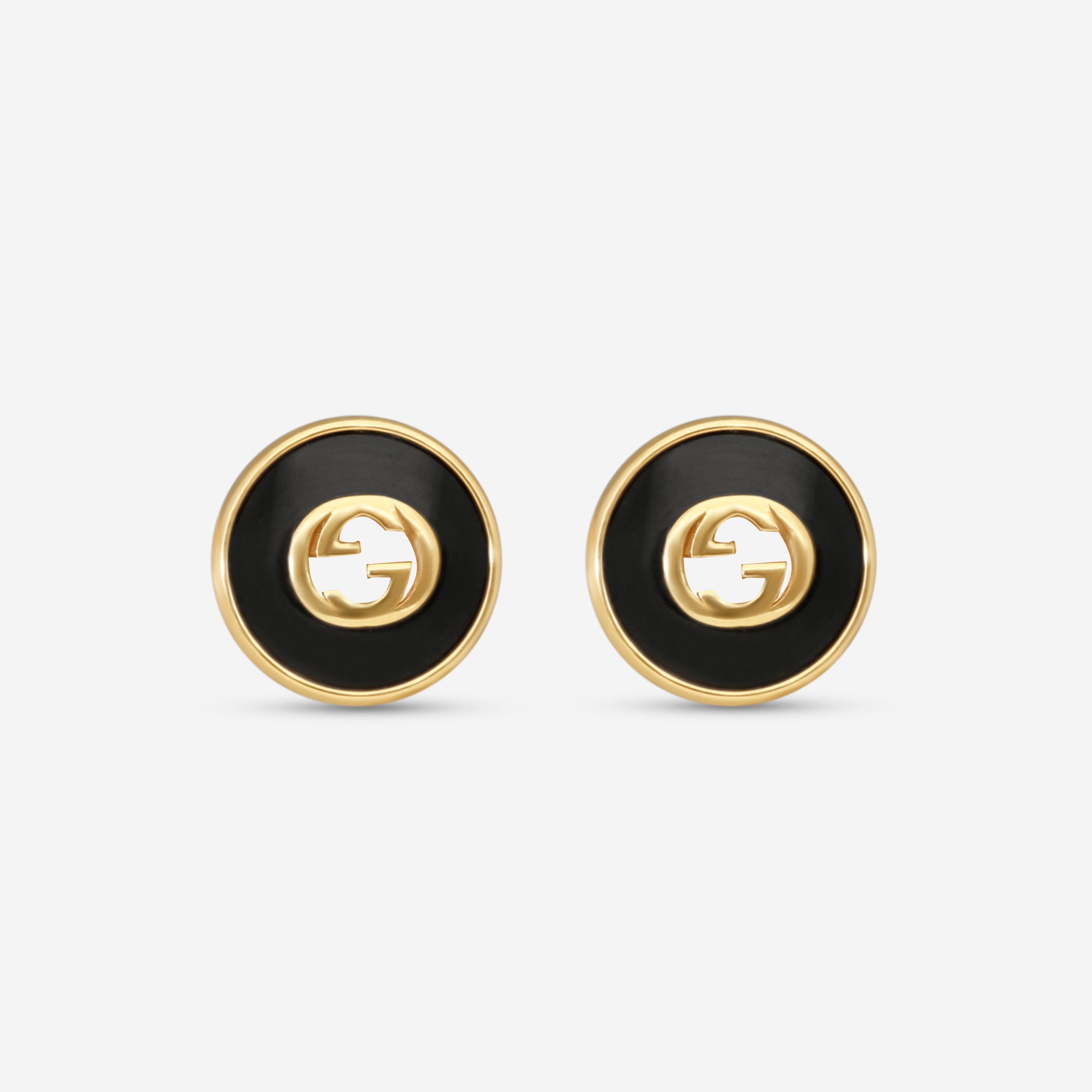 Gucci 18K Yellow Gold Onyx Stud Earrings YBD78655400100U