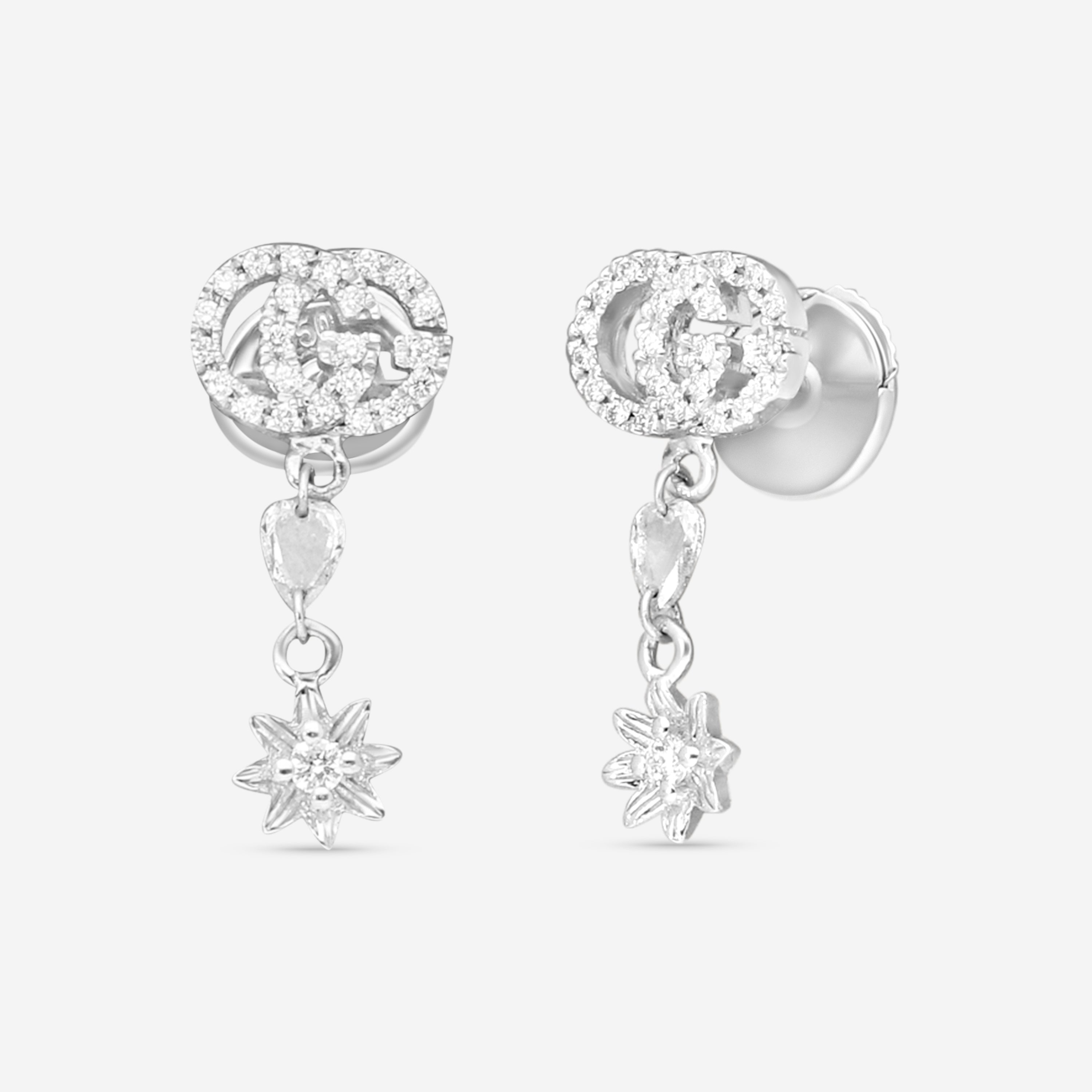 Gucci Flora 18K White Gold Diamond Drop Earrings YBD58183000100U — view 2
