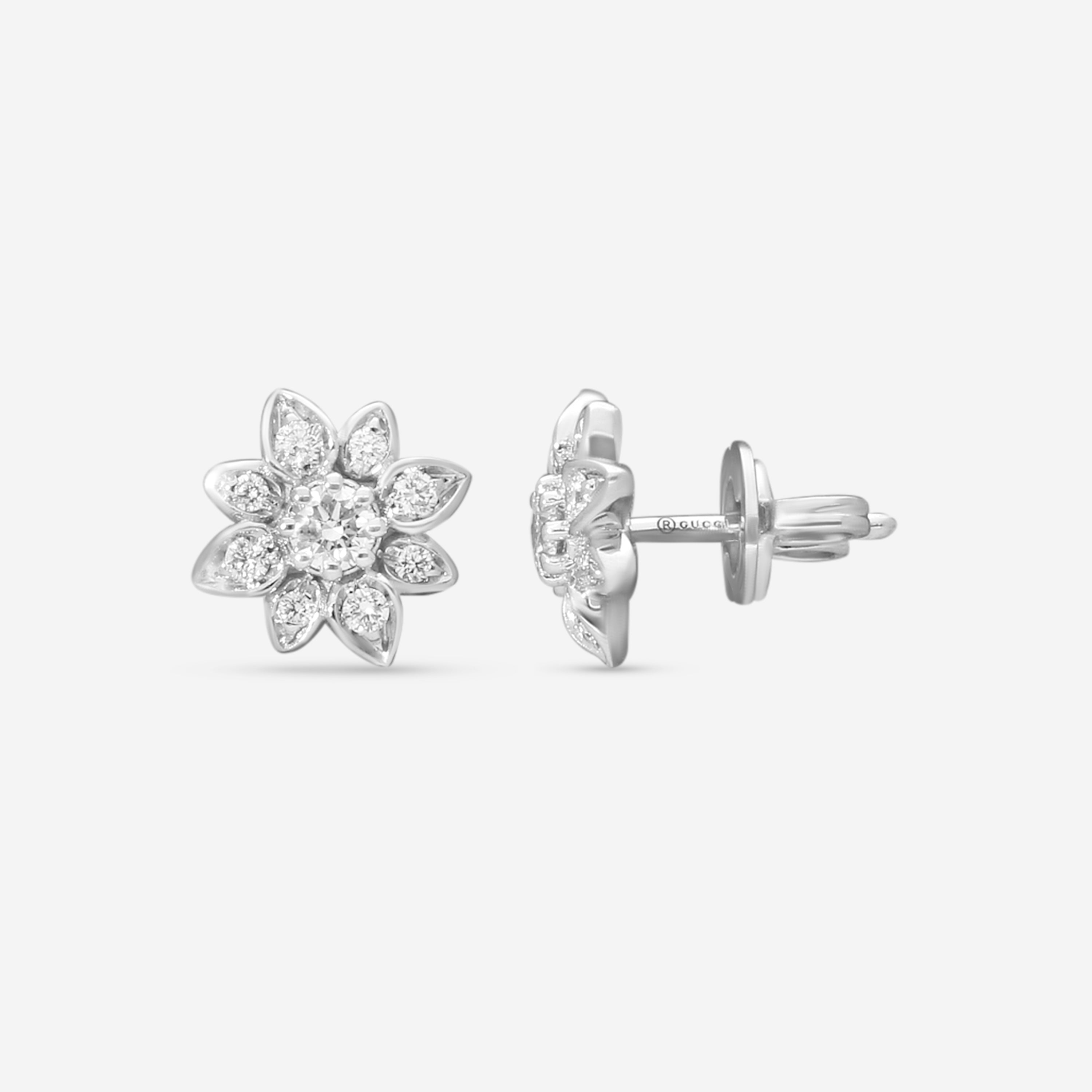 Gucci Flora 18K White Gold Diamond Stud Earrings YBD79619600100U — view 3