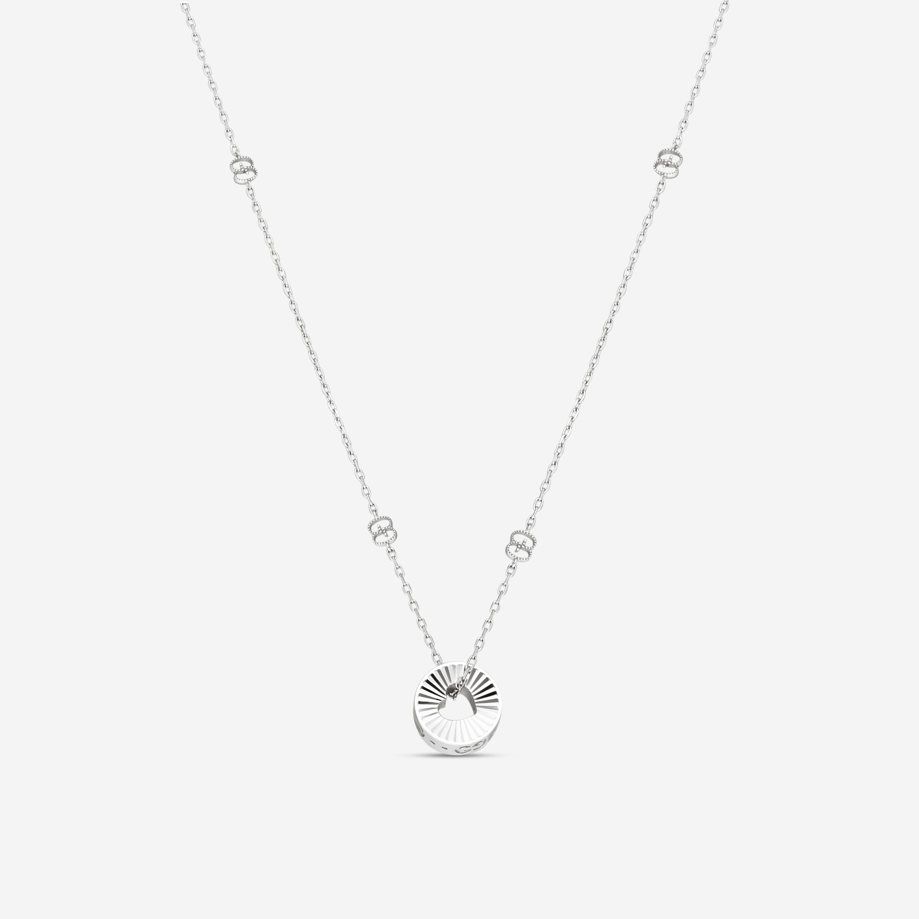 Gucci Icon 18K White Gold Round Heart Cut-Out Pendant Necklace YBB72937300200U