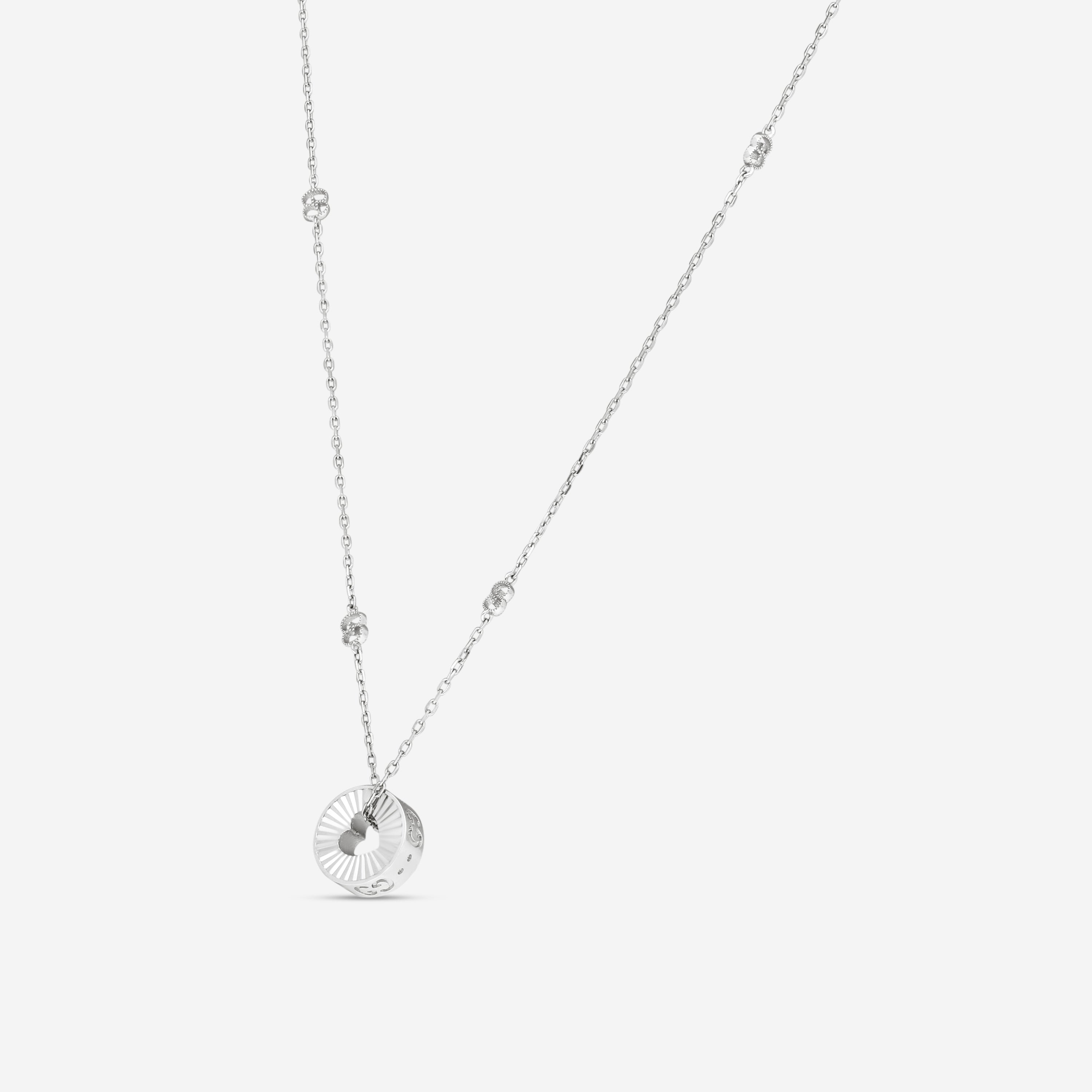 Gucci Icon 18K White Gold Round Heart Cut-Out Pendant Necklace YBB72937300200U — view 2