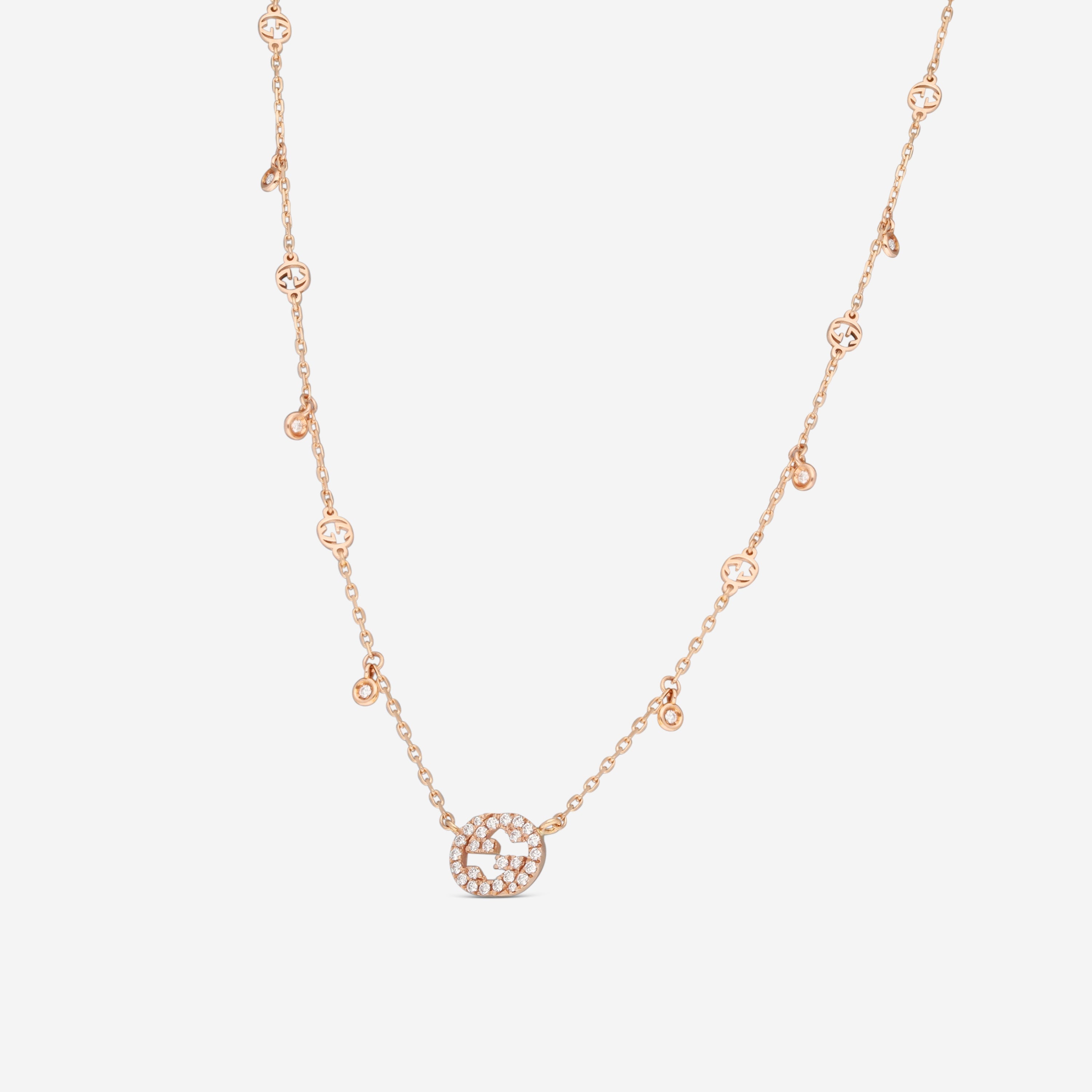 Gucci Interlocking G 18K Rose Gold Diamond Pendant Necklace YBB72940200100U — view 2