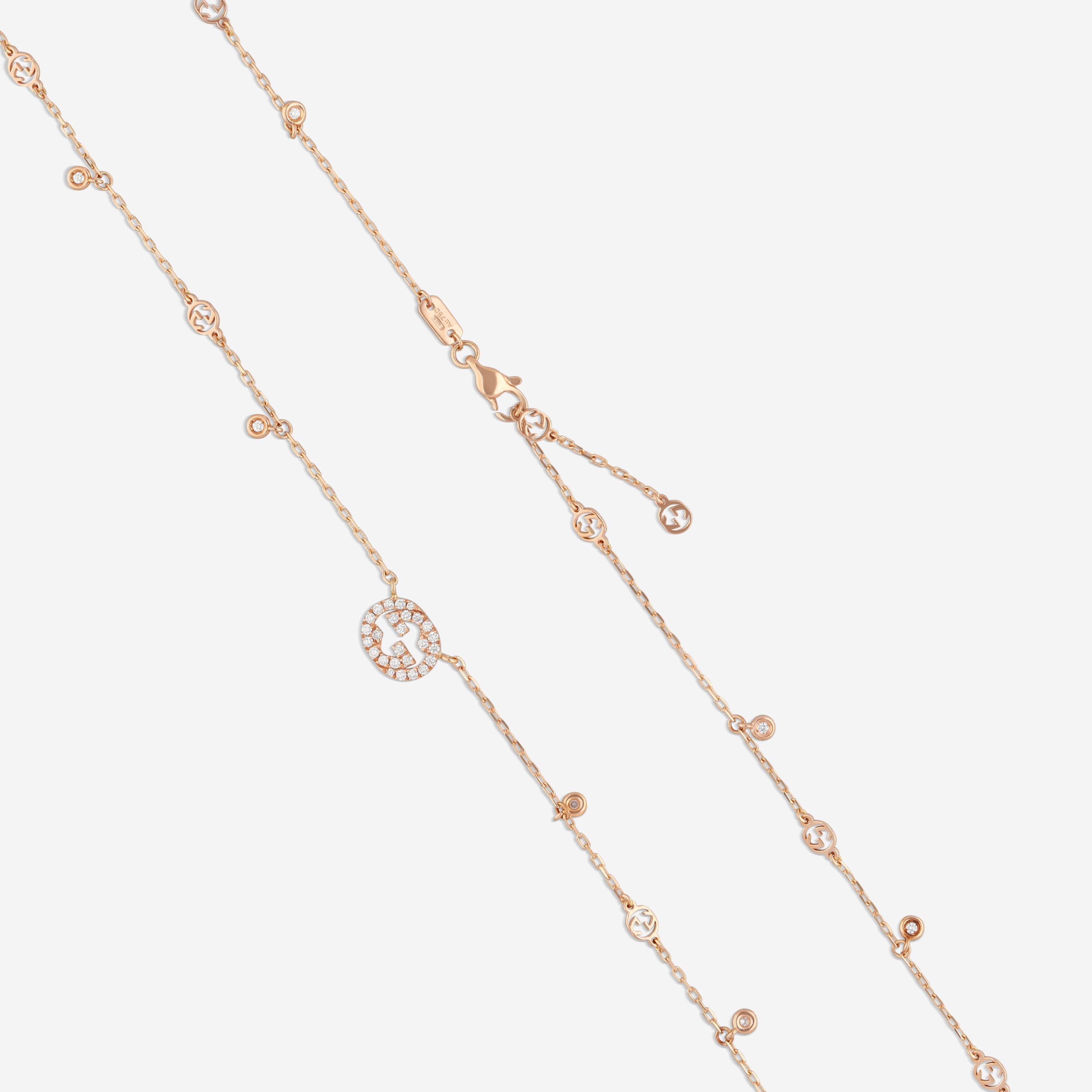 Gucci Interlocking G 18K Rose Gold Diamond Pendant Necklace YBB72940200100U — view 3