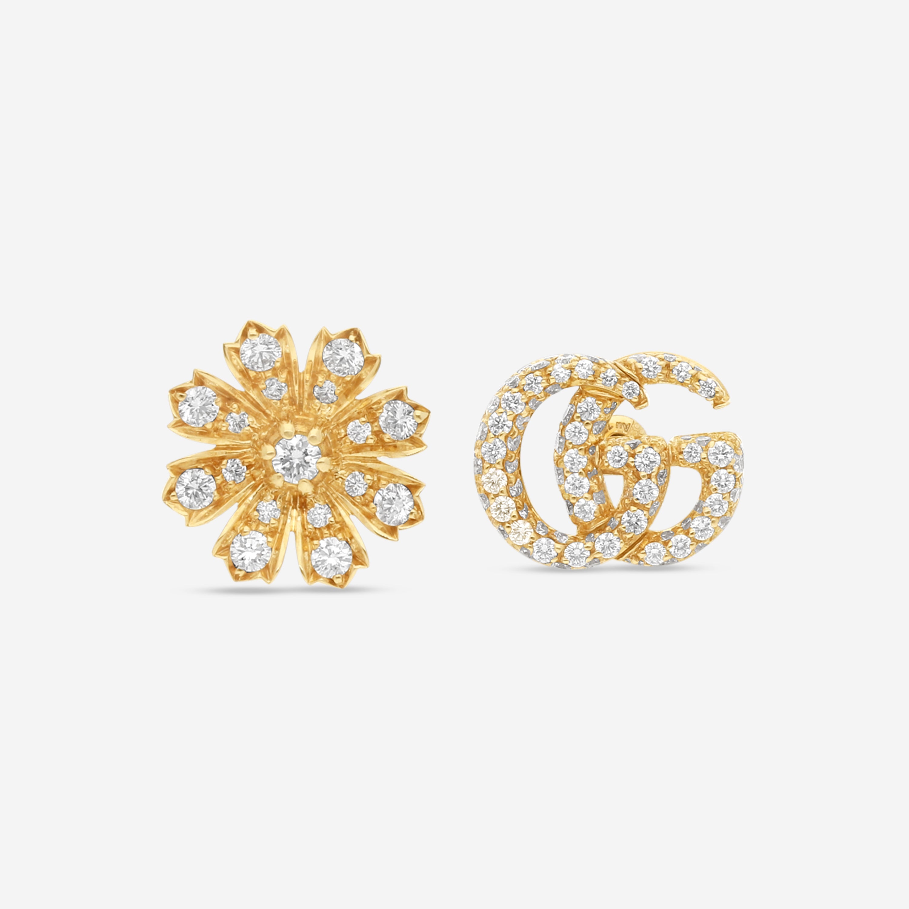 Gucci Flora 18K Yellow Gold Diamond Stud Earrings YBD58203300200U