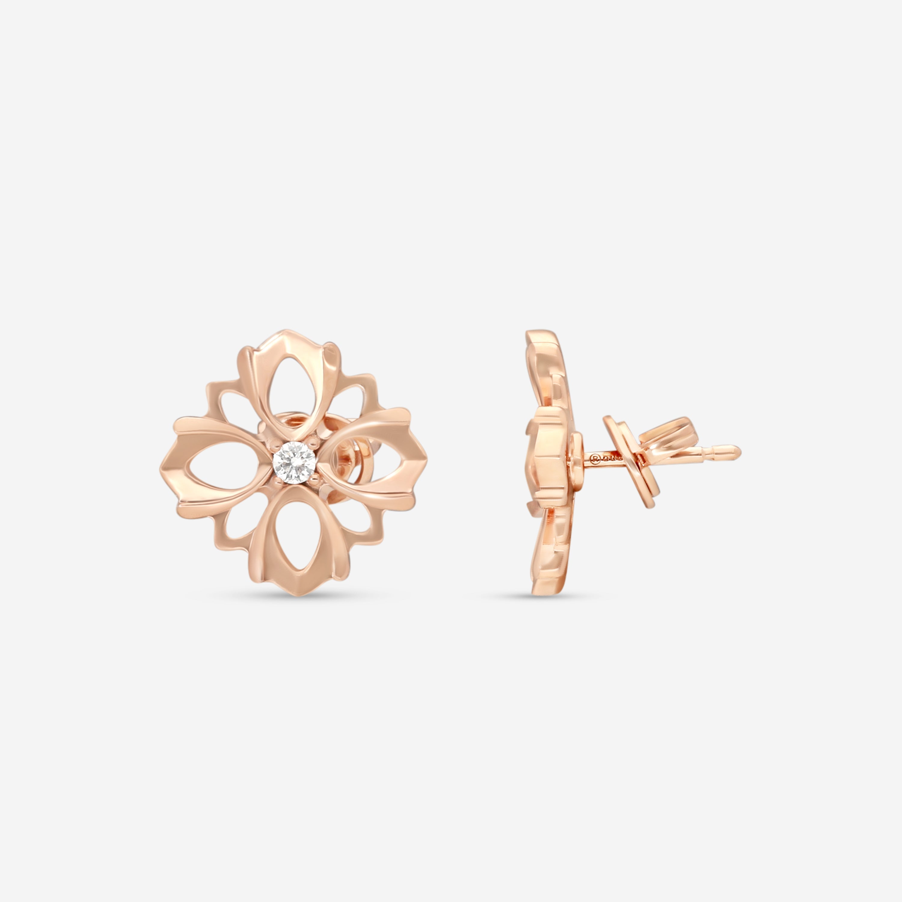Gucci Flora 18K Rose Gold Diamonds Stud Earrings YBD79624800100U — view 3