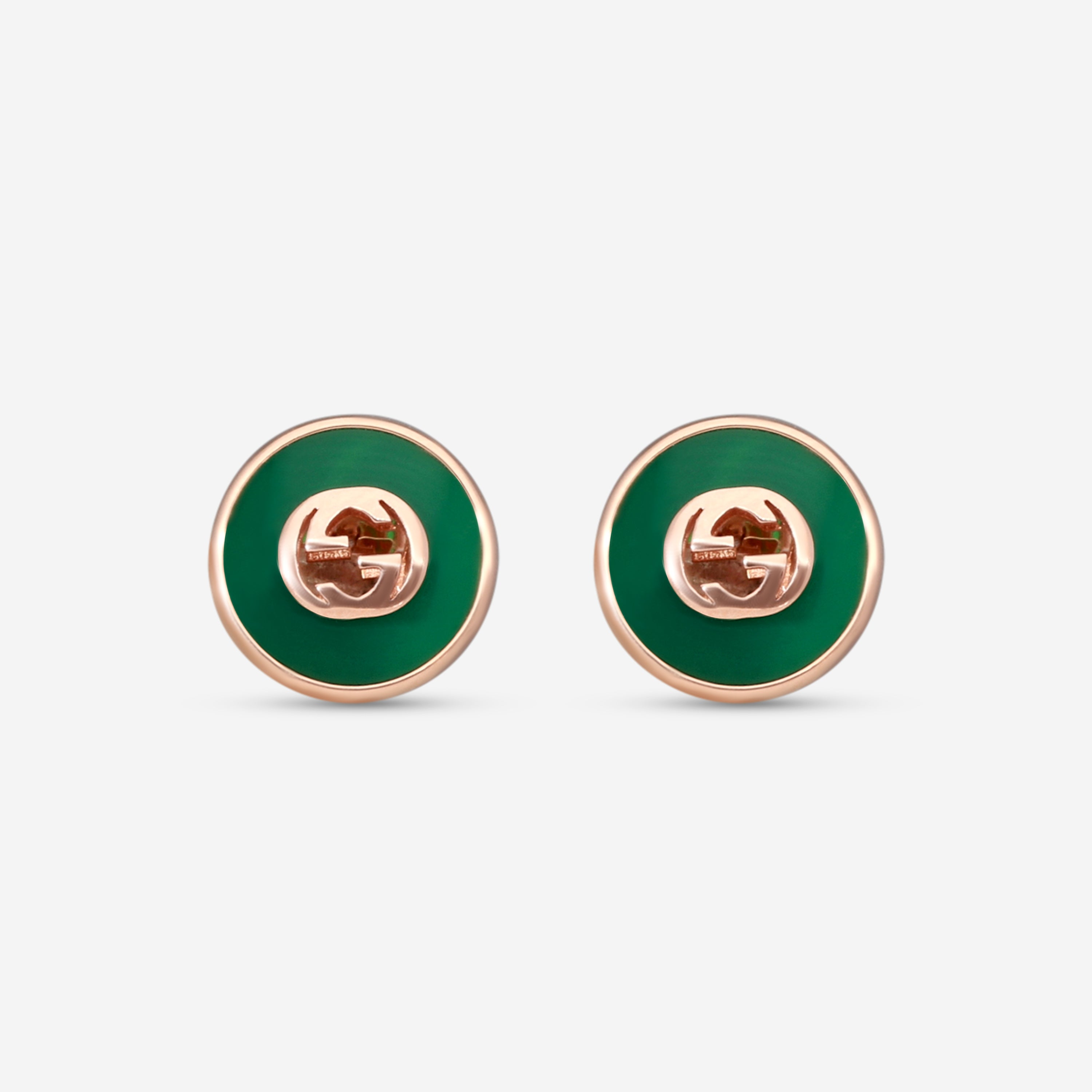 Gucci 18K Rose Gold Green Agate Stud Earrings YBD78655400200U