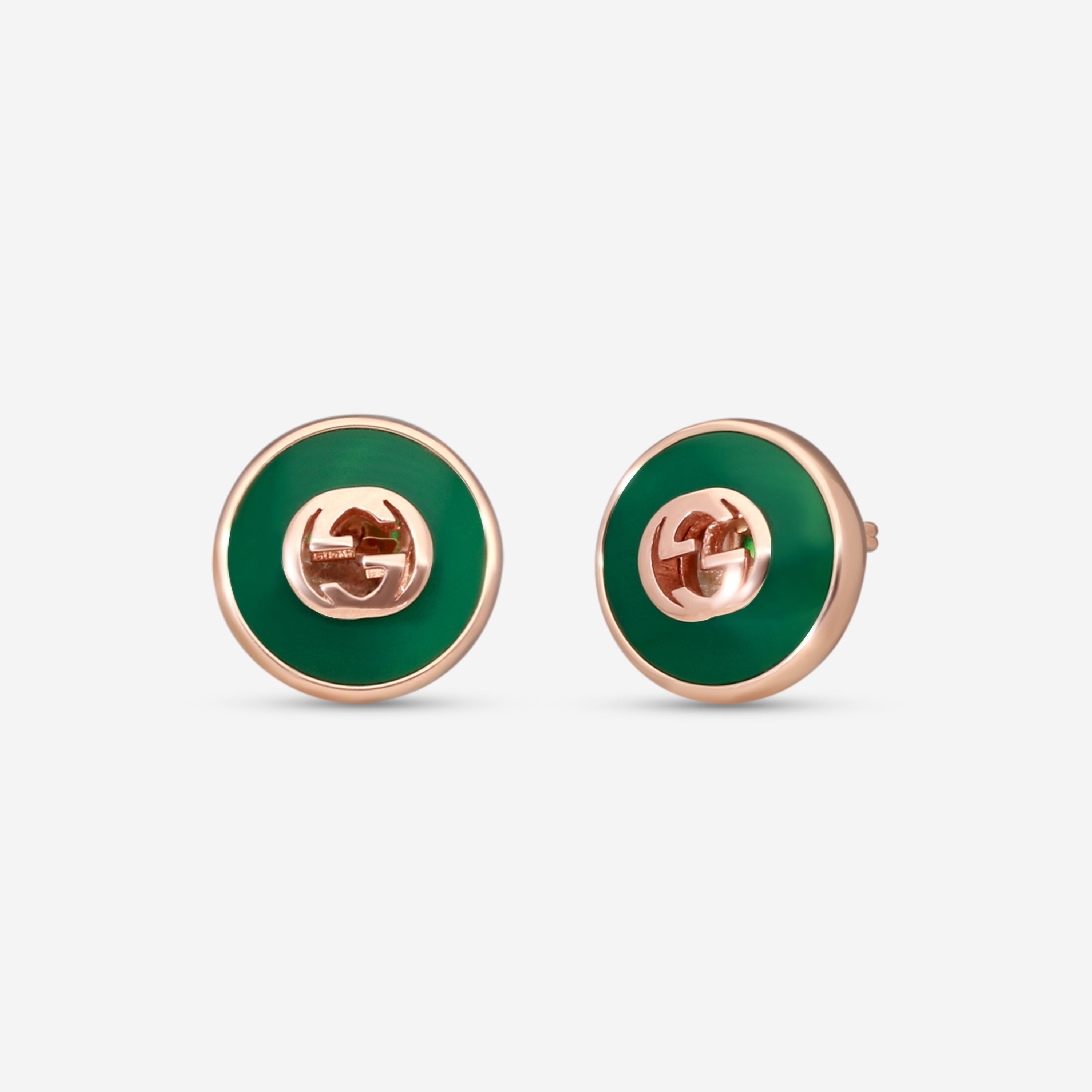Gucci 18K Rose Gold Green Agate Stud Earrings YBD78655400200U — view 2