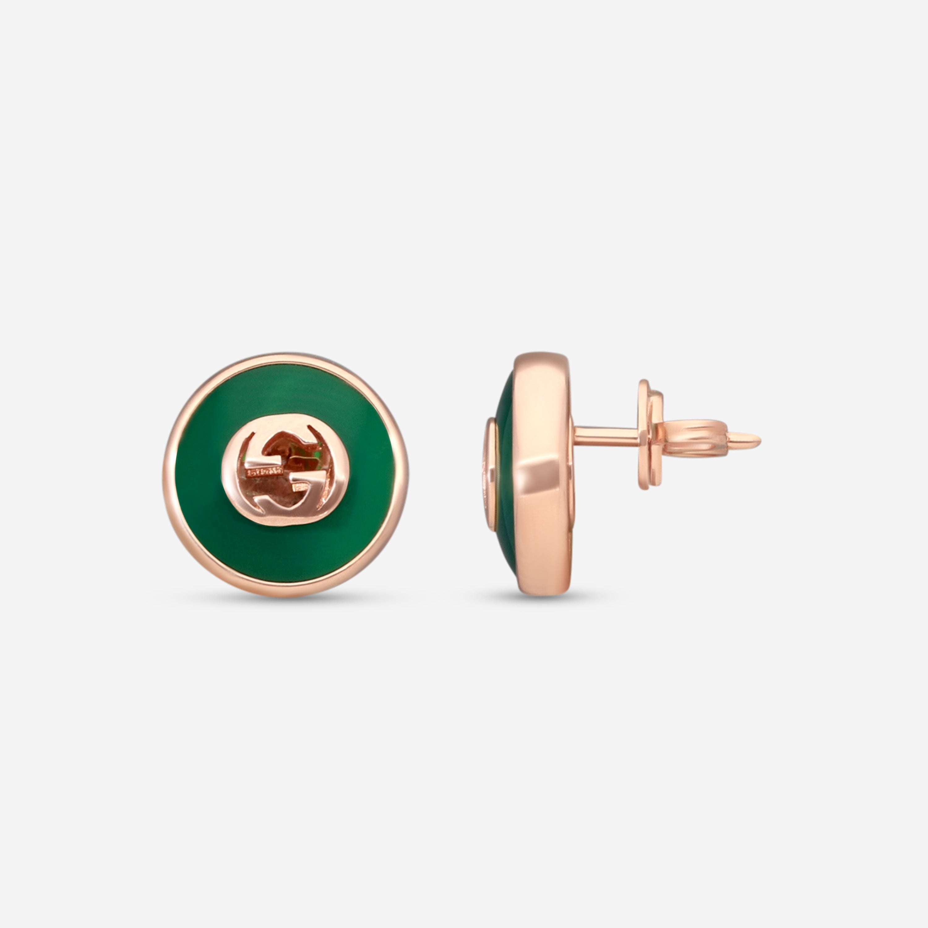 Gucci 18K Rose Gold Green Agate Stud Earrings YBD78655400200U — view 3