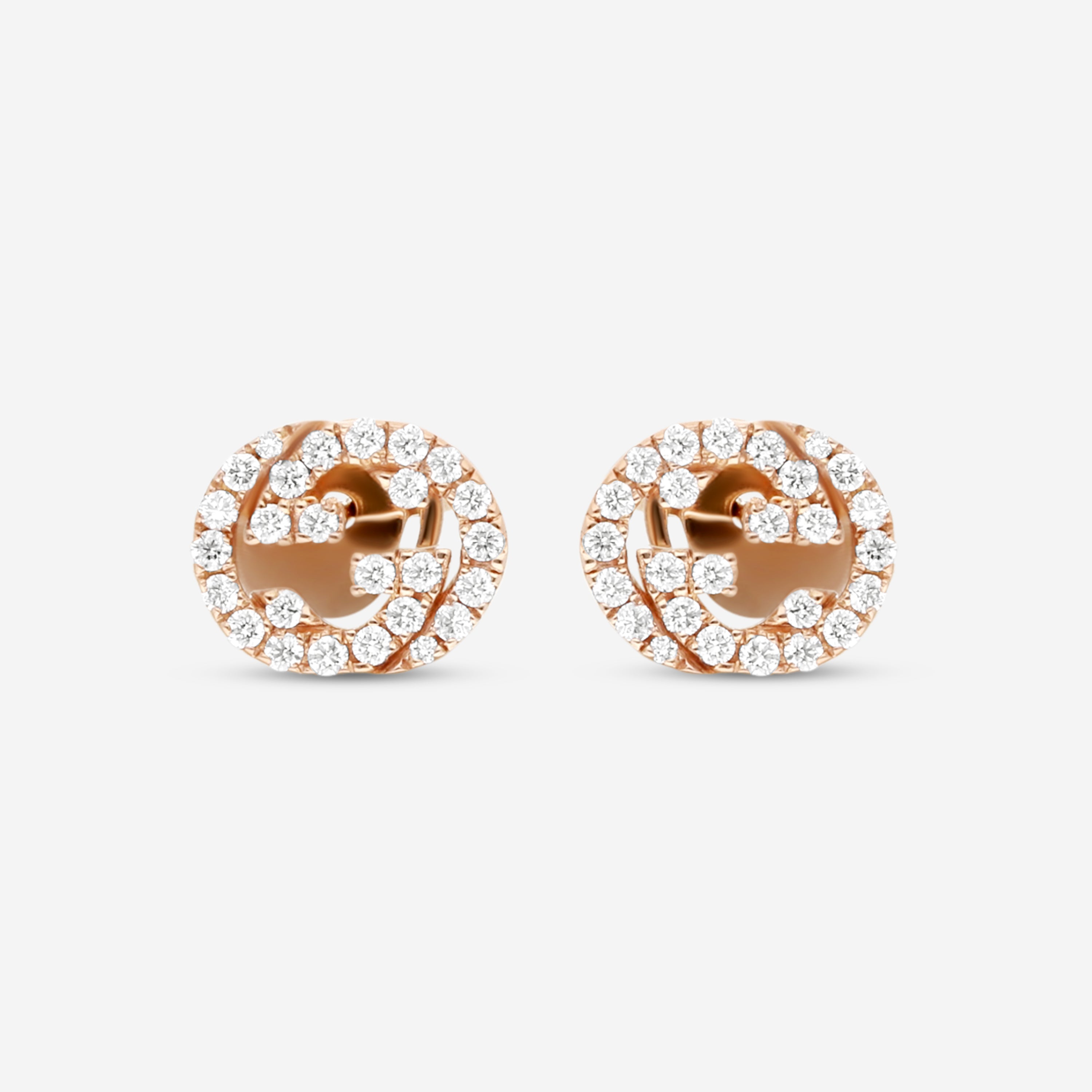 Gucci Interlocking G 18K Rose Gold Diamond Stud Earrings YBD72940800100U