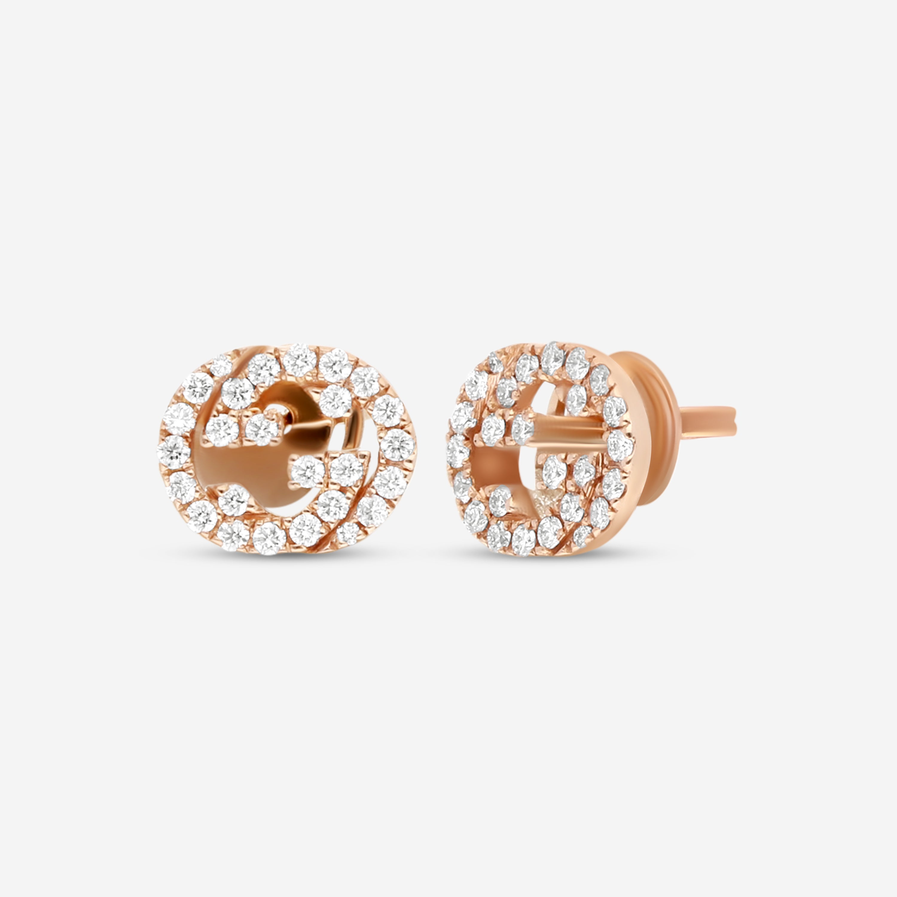 Gucci Interlocking G 18K Rose Gold Diamond Stud Earrings YBD72940800100U — view 3