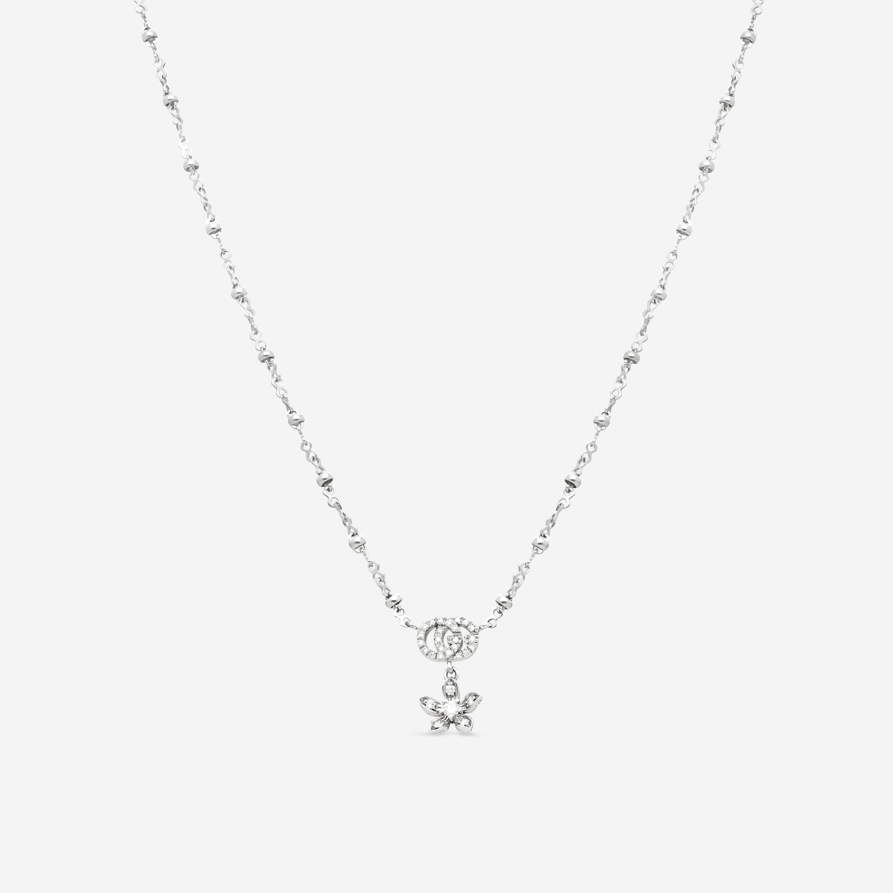 Gucci Flora 18K White Gold Diamond Pendant Necklace YBB58184200100U