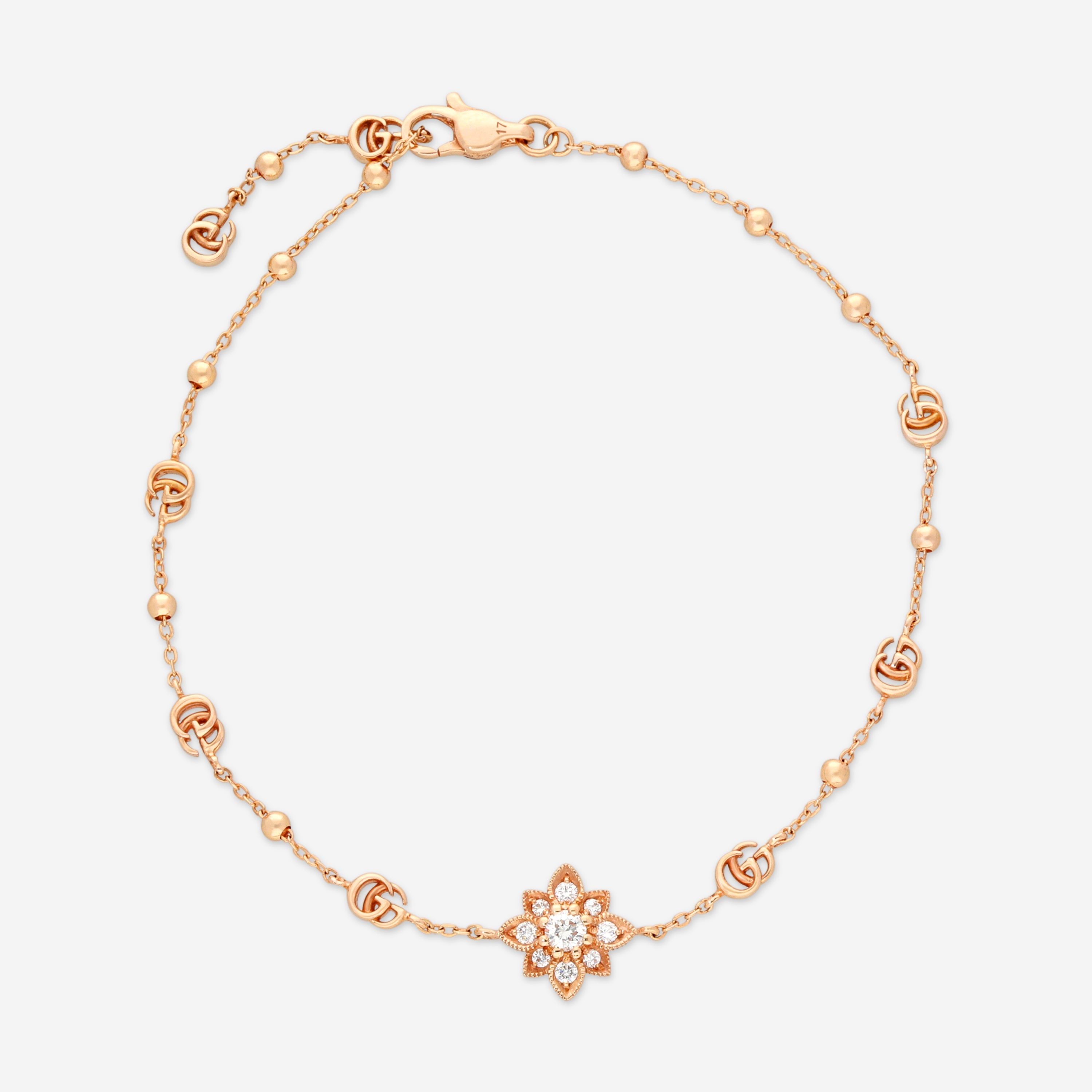 Gucci Flora 18K Rose Gold Diamond Chain Bracelet YBA702389001017