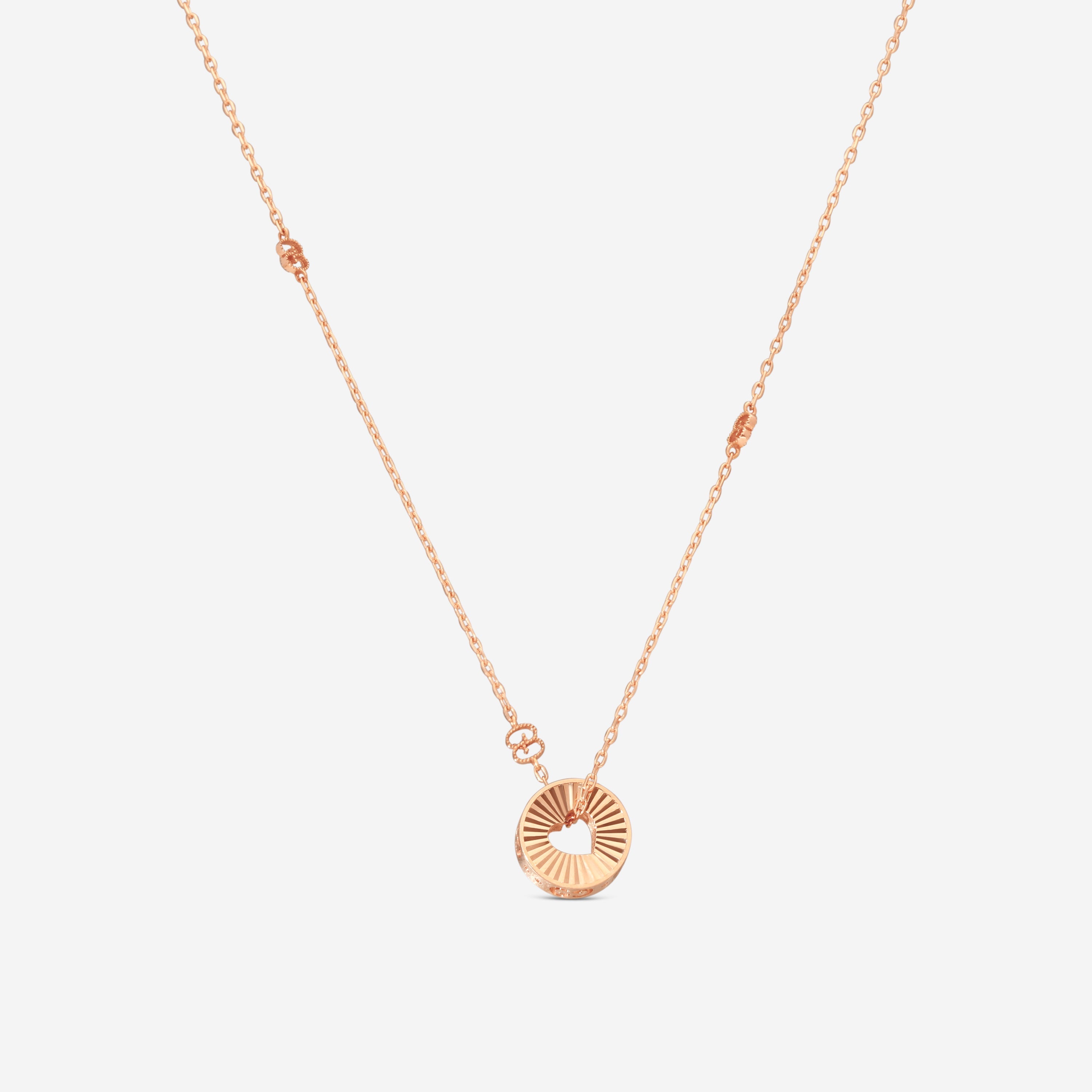 Gucci Icon 18K Rose Gold Round Heart Cut Out Pendant Necklace YBB72937300100U