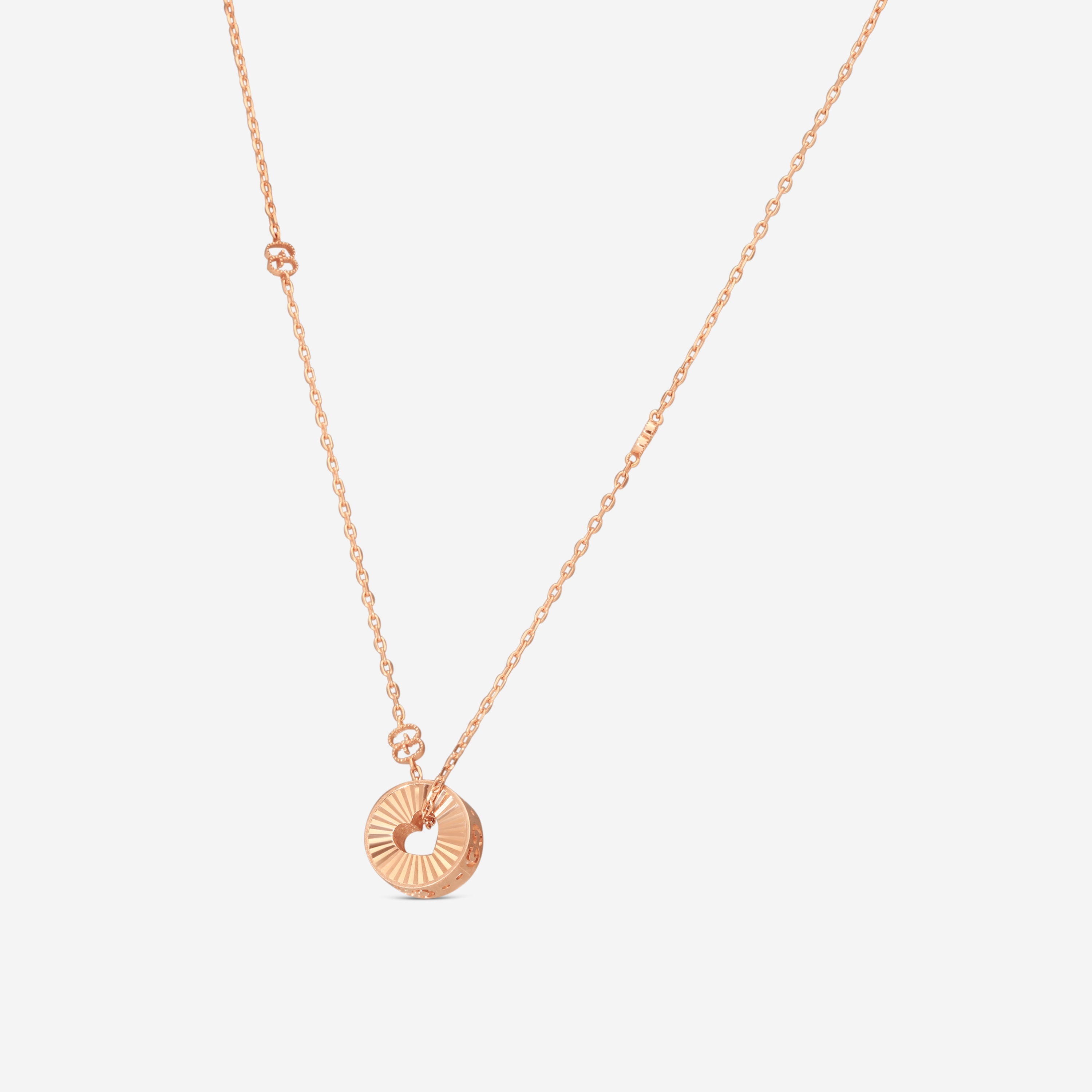 Gucci Icon 18K Rose Gold Round Heart Cut Out Pendant Necklace YBB72937300100U — view 2