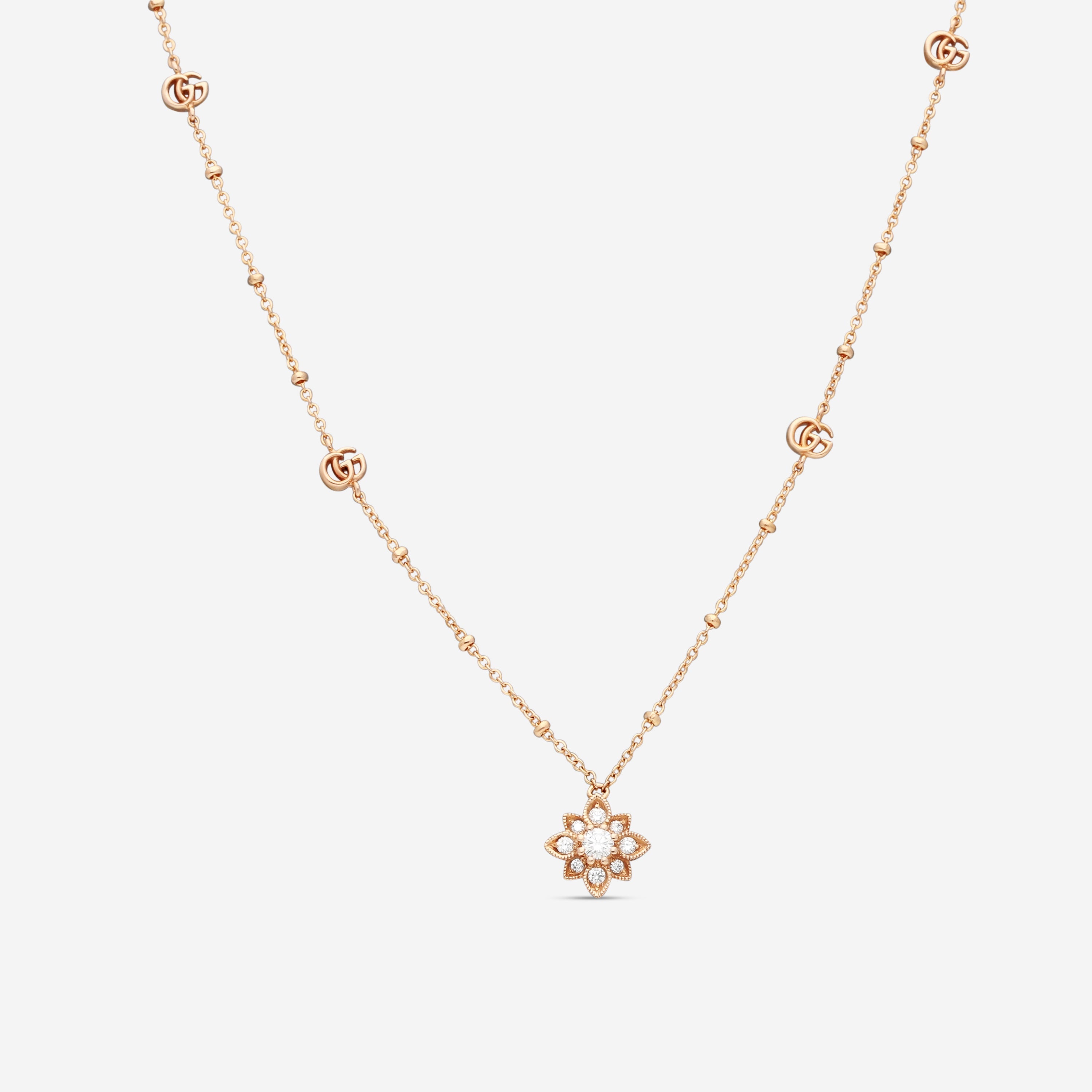 Gucci Flora 18K Rose Gold Diamond Pendant Necklace YBB70239300100U