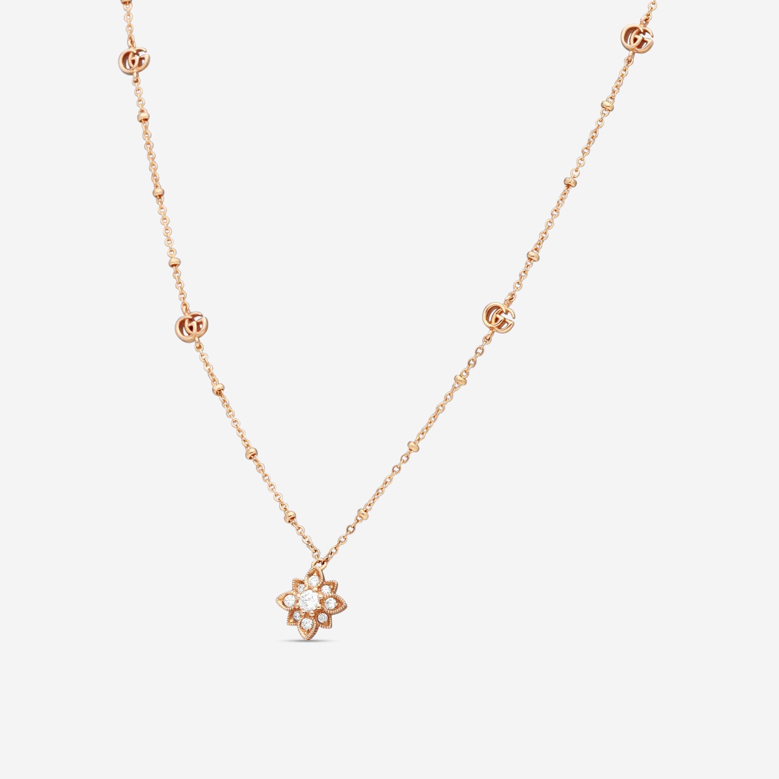 Gucci Flora 18K Rose Gold Diamond Pendant Necklace YBB70239300100U — view 2