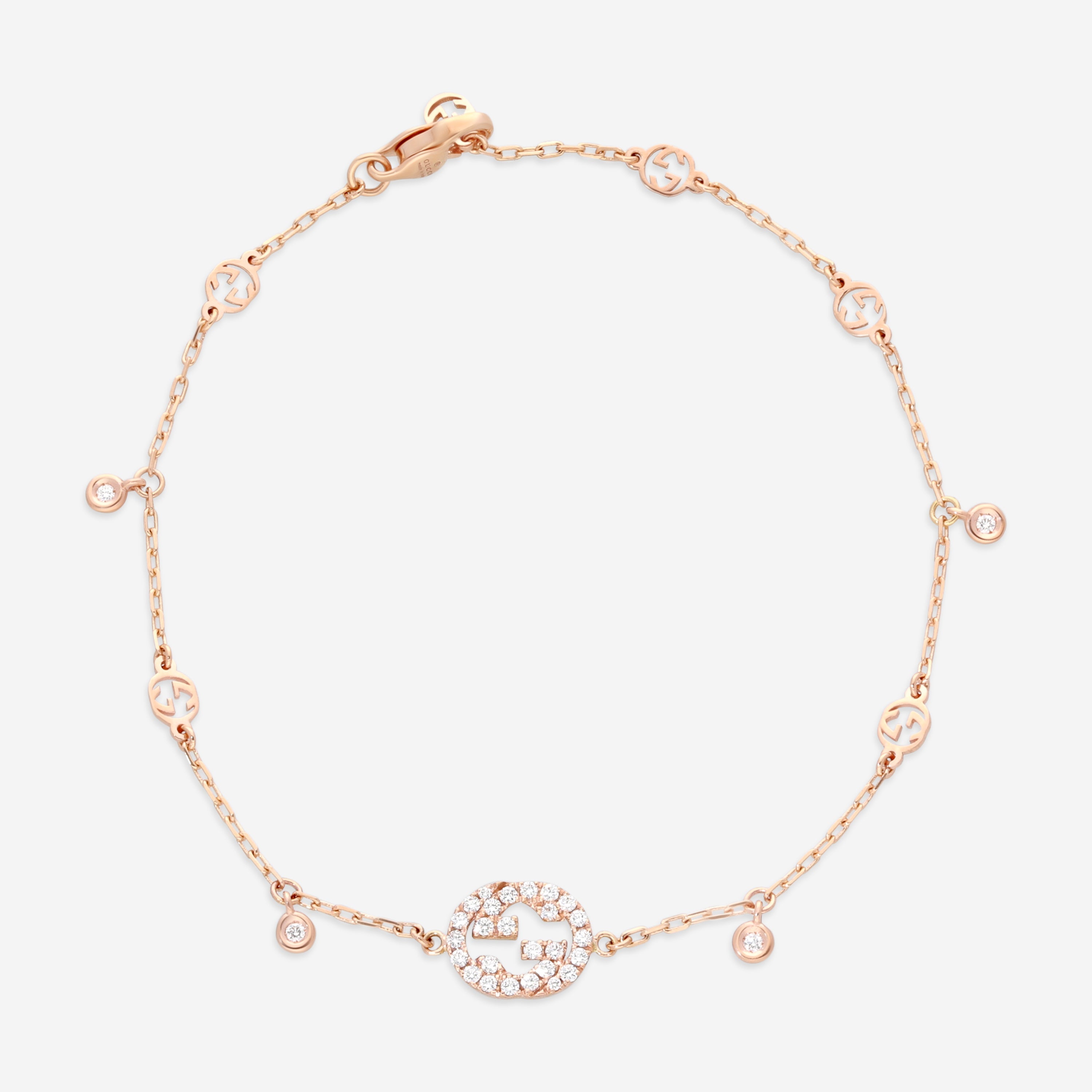 Gucci Interlocking G 18K Rose Gold Diamond Bracelet YBA729403001016