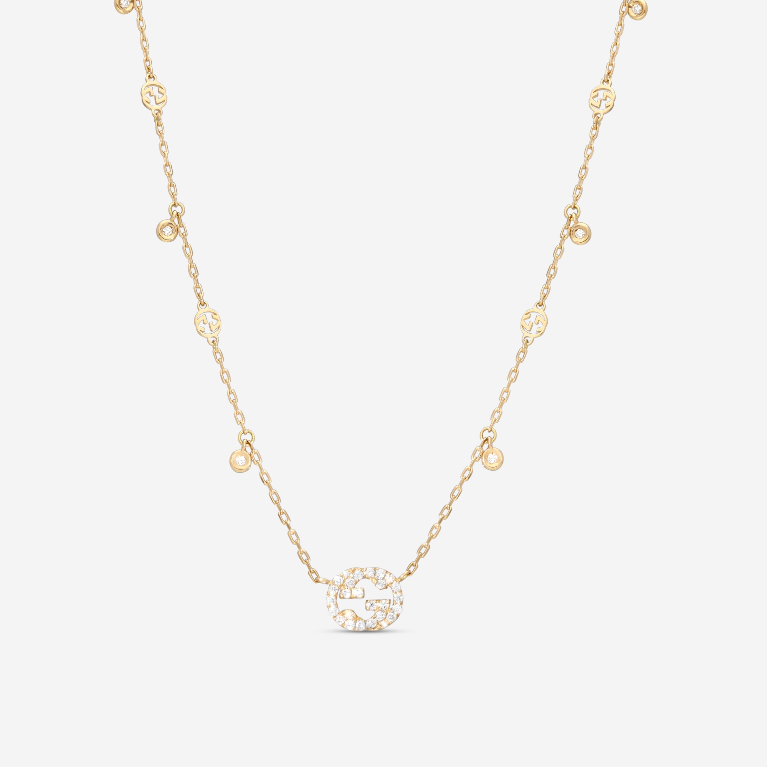 Gucci GG Interlocking 18K Yellow Gold Diamond Pendant Necklace YBB72940200200U