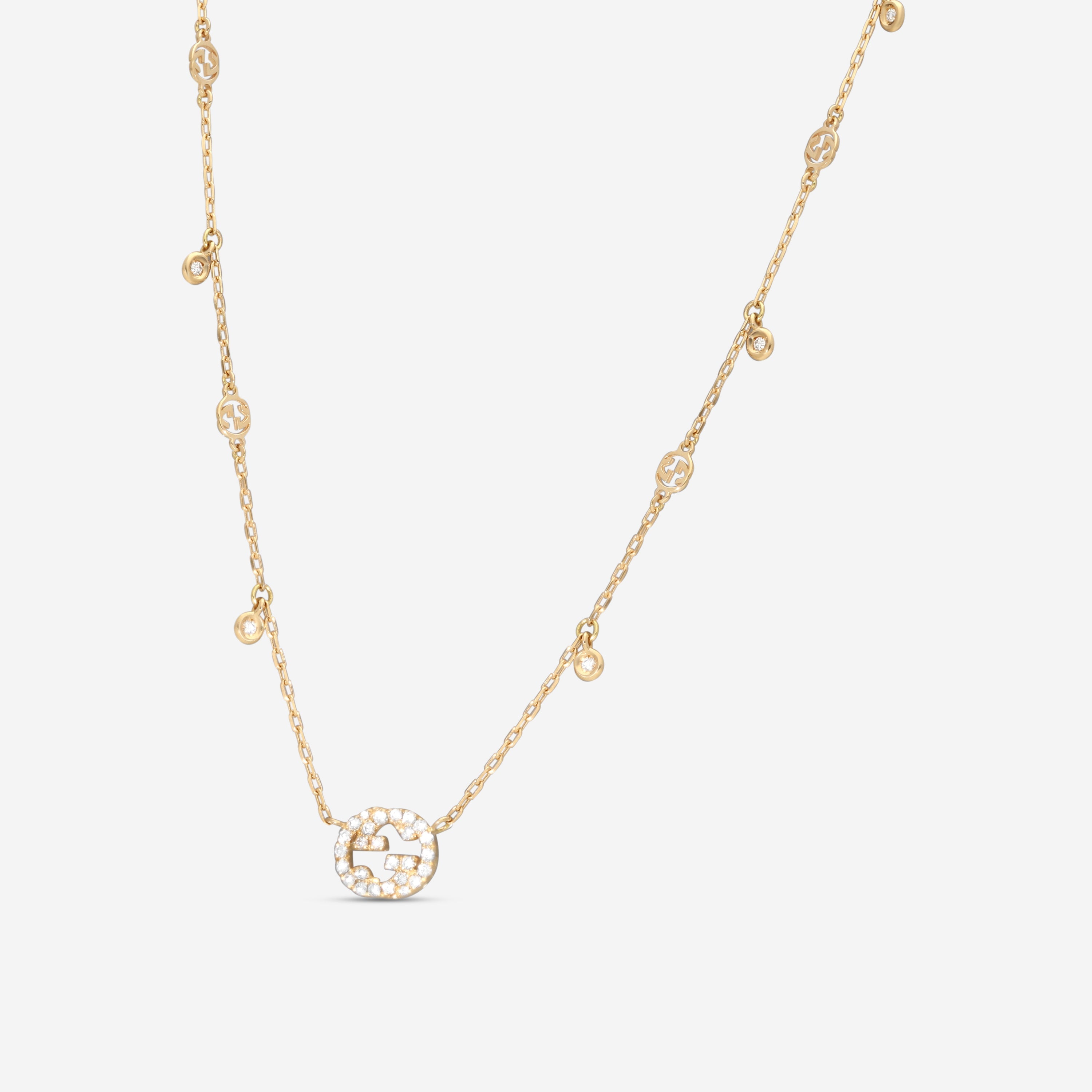 Gucci GG Interlocking 18K Yellow Gold Diamond Pendant Necklace YBB72940200200U — view 2