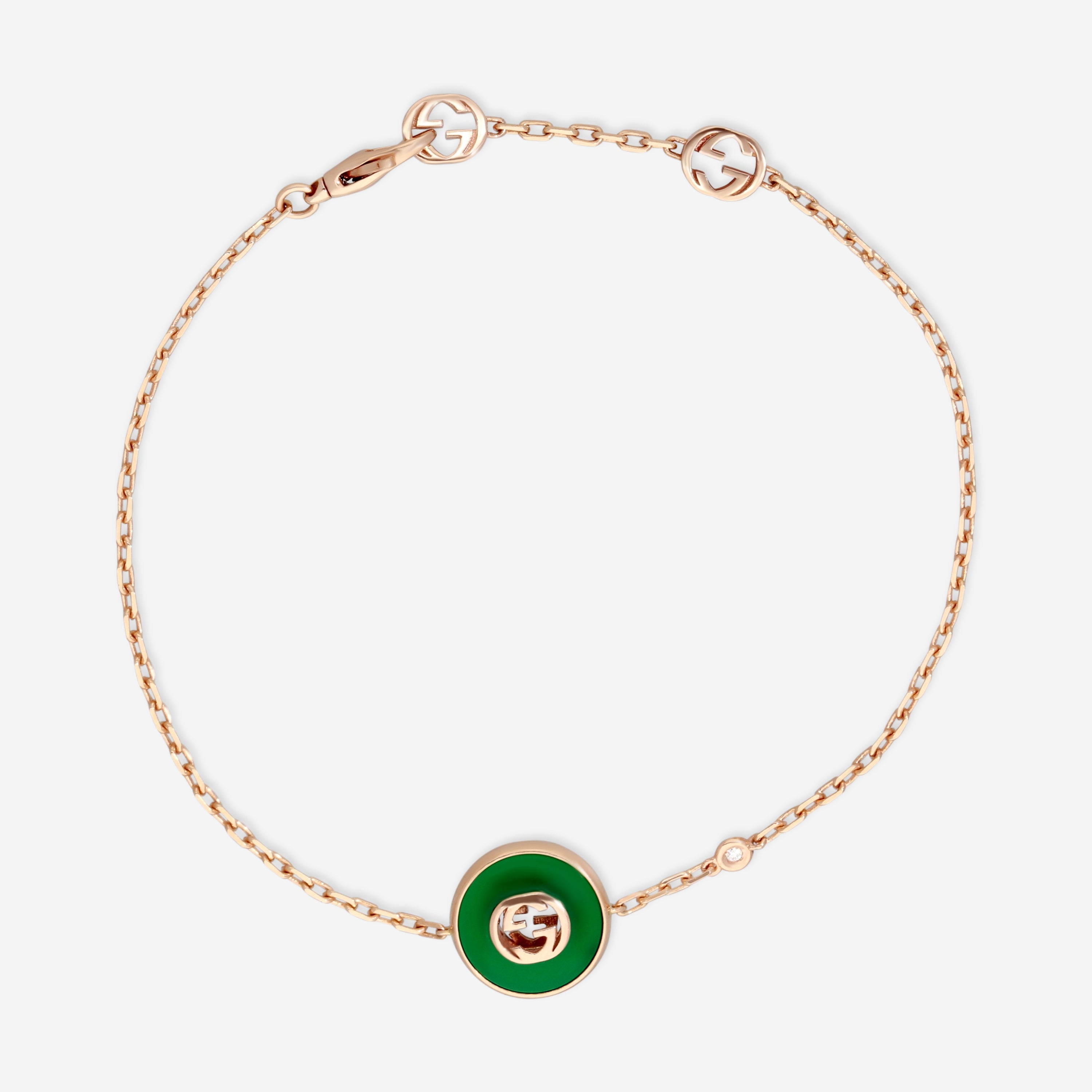 Gucci 18K Rose Gold Green Agate & Diamond Chain Bracelet YBA786556002016