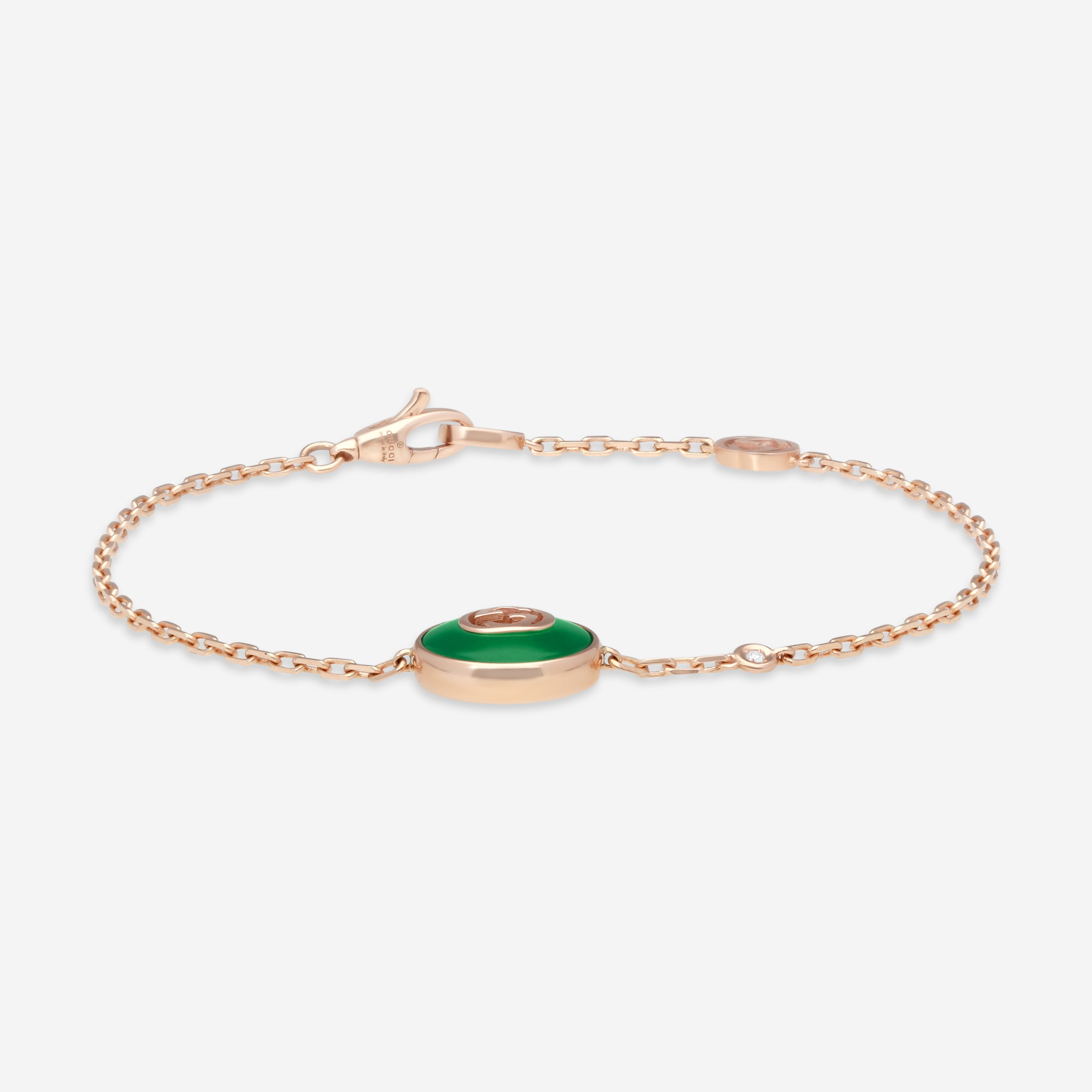 Gucci 18K Rose Gold Green Agate & Diamond Chain Bracelet YBA786556002016 — view 2